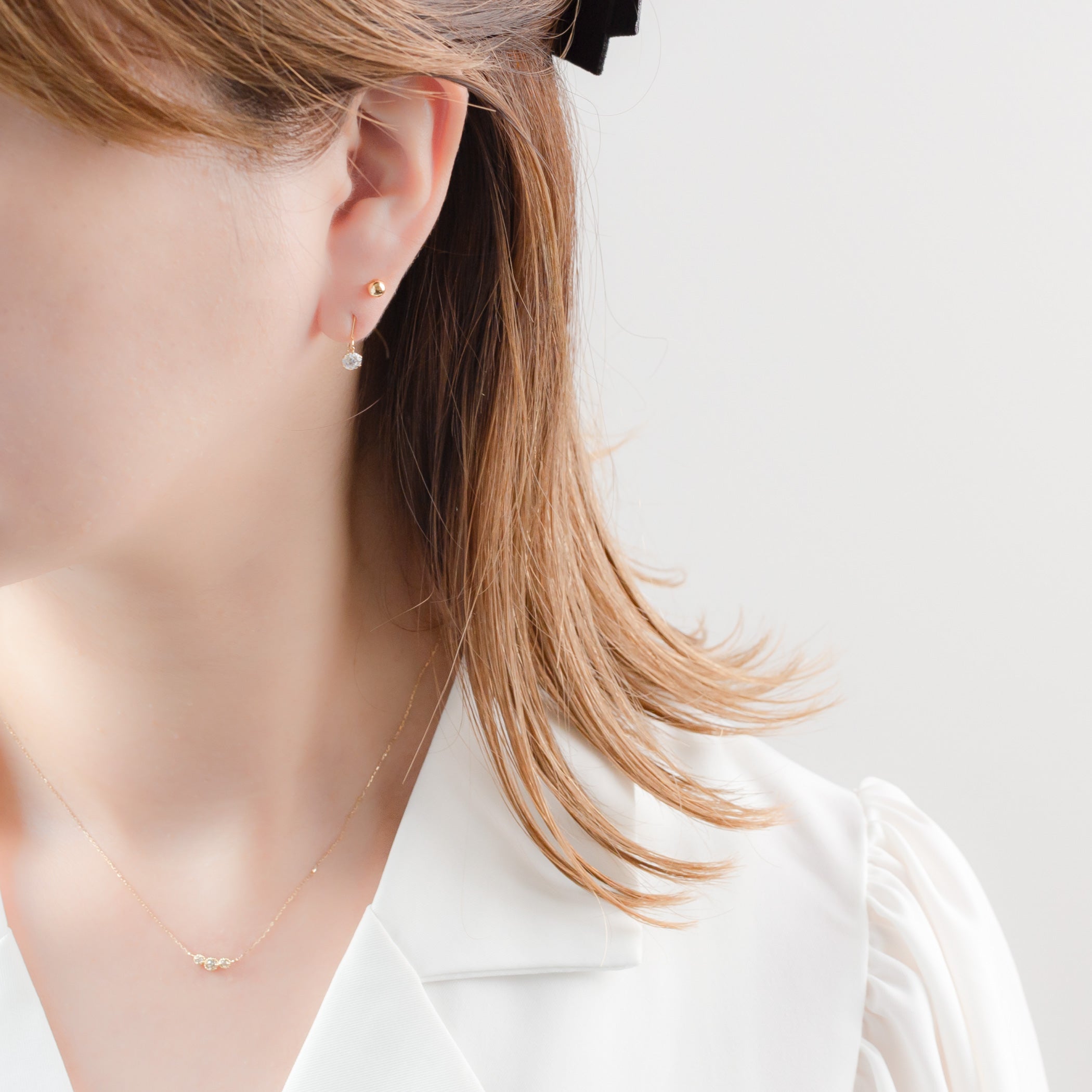 K18 イエローゴールド キュービックジルコニア フック ピアス(M)