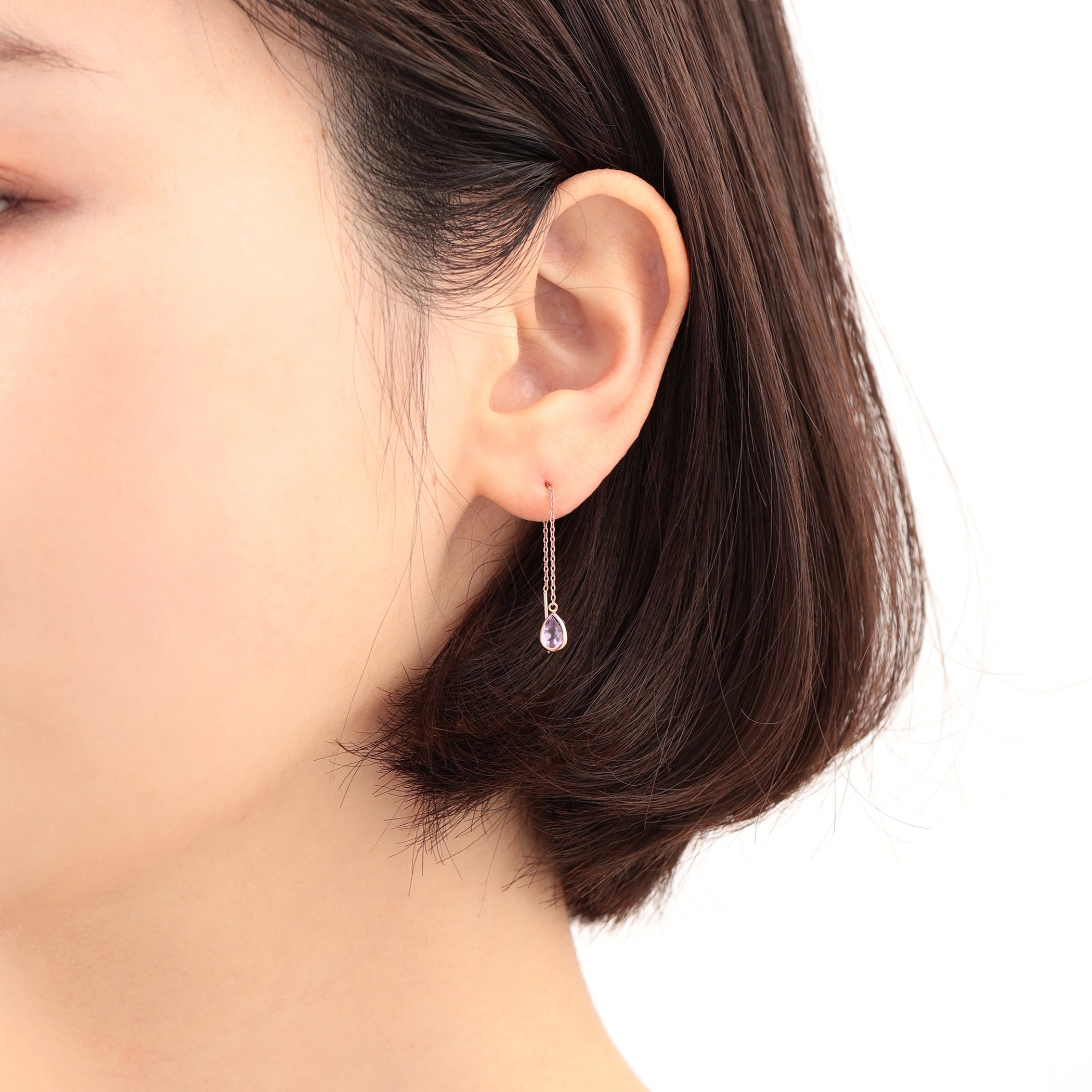 【WEB限定】2月誕生石 K10 ピンクゴールド アメジスト しずく アメリカン ピアス