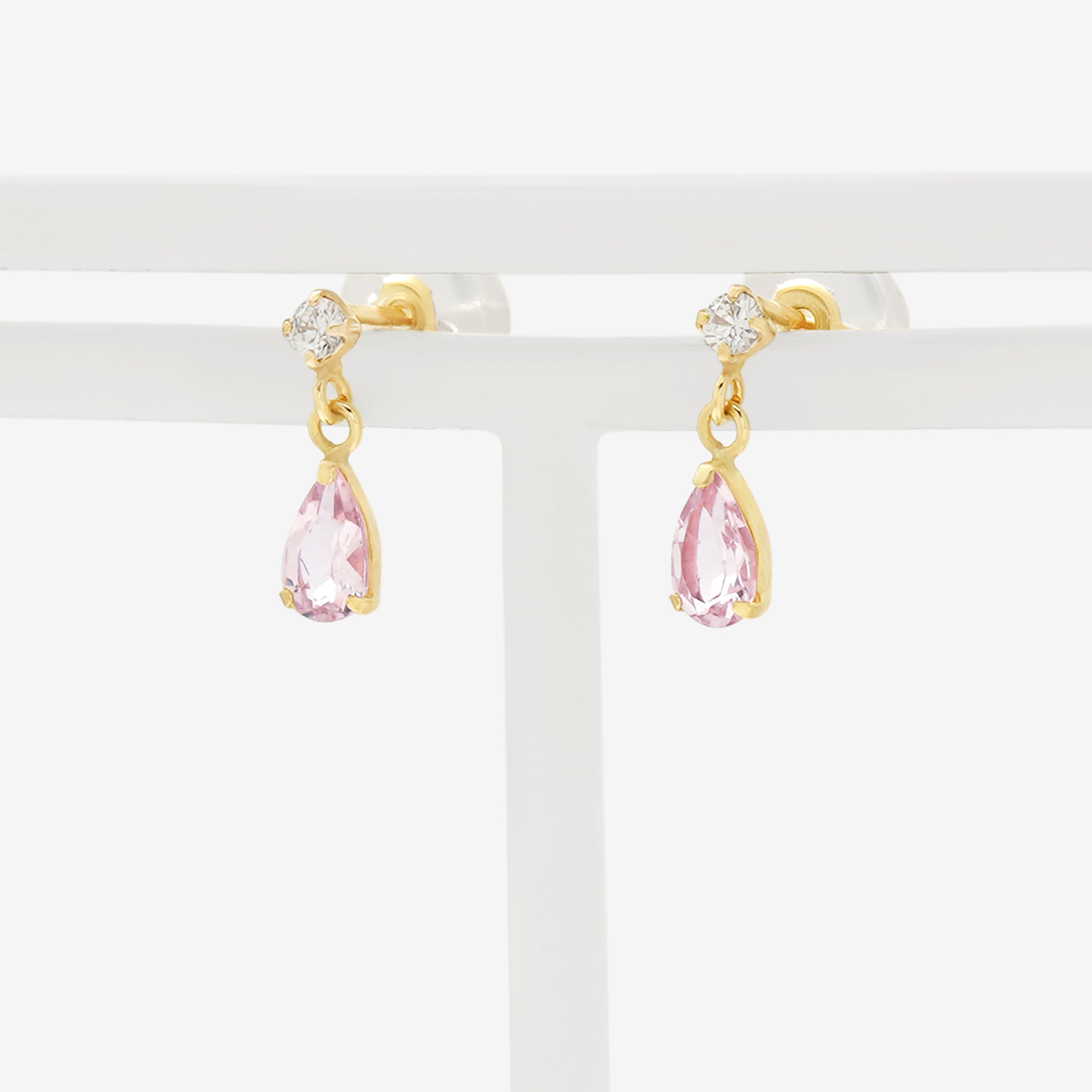 4月誕生石 K10 イエローゴールド モルガナイト しずく ピアス