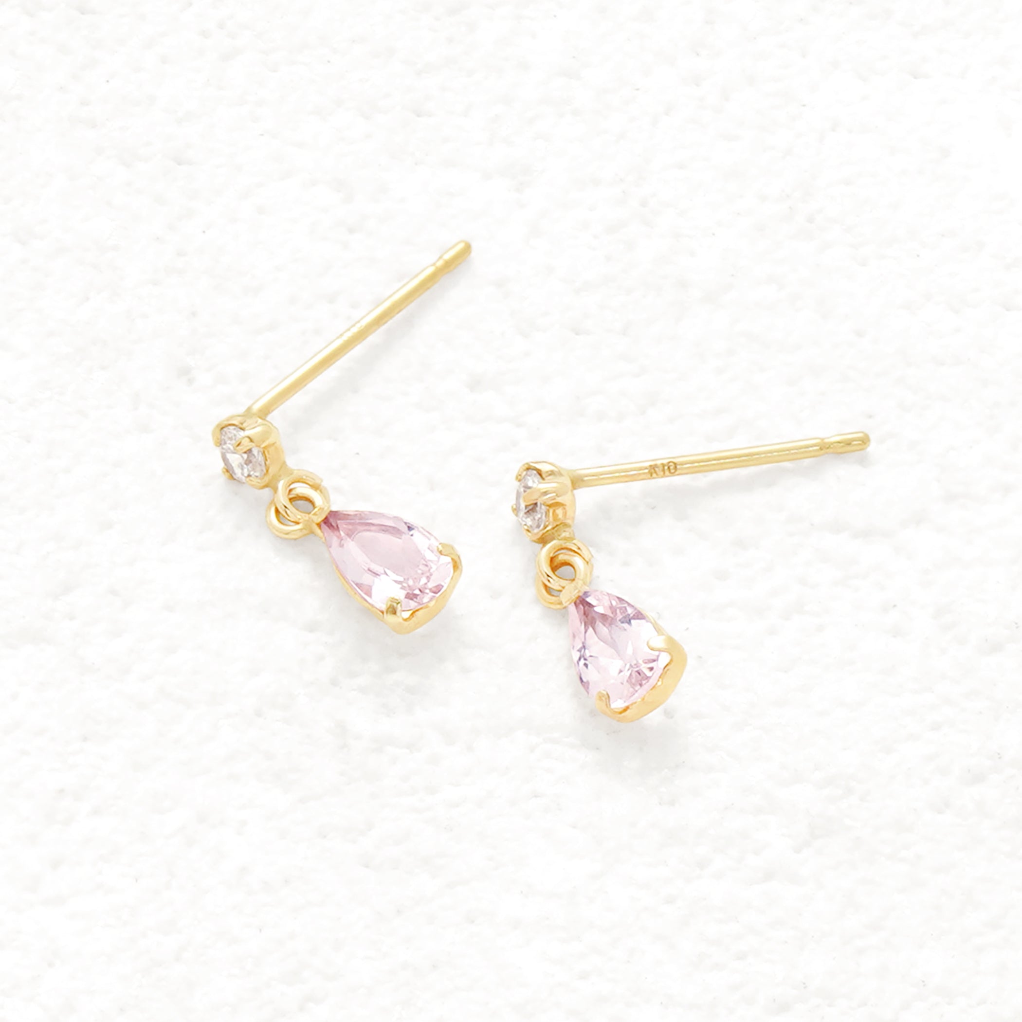 4月誕生石 K10 イエローゴールド モルガナイト しずく ピアス