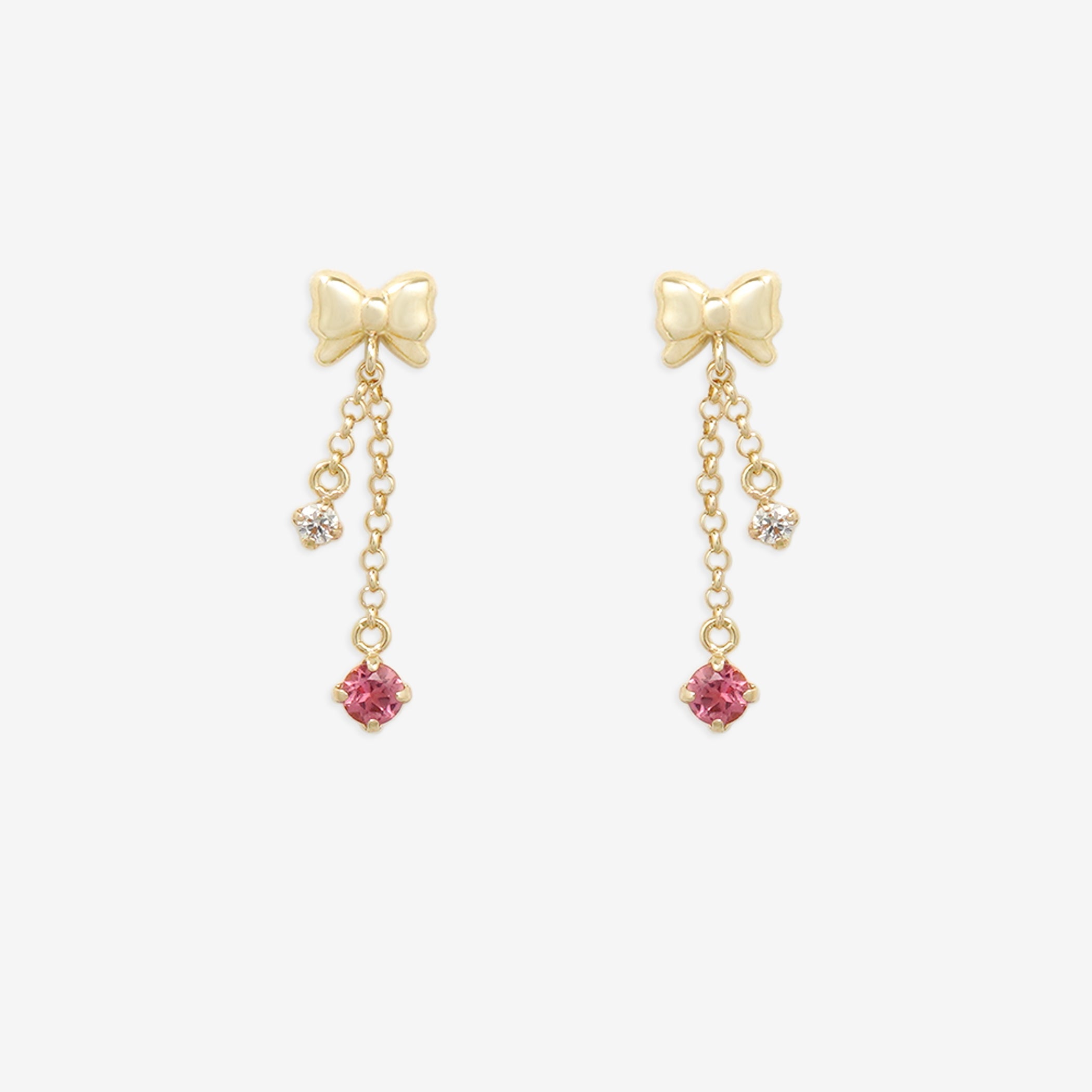 10月誕生石 K10 イエローゴールド ピンクトルマリン リボン ピアス