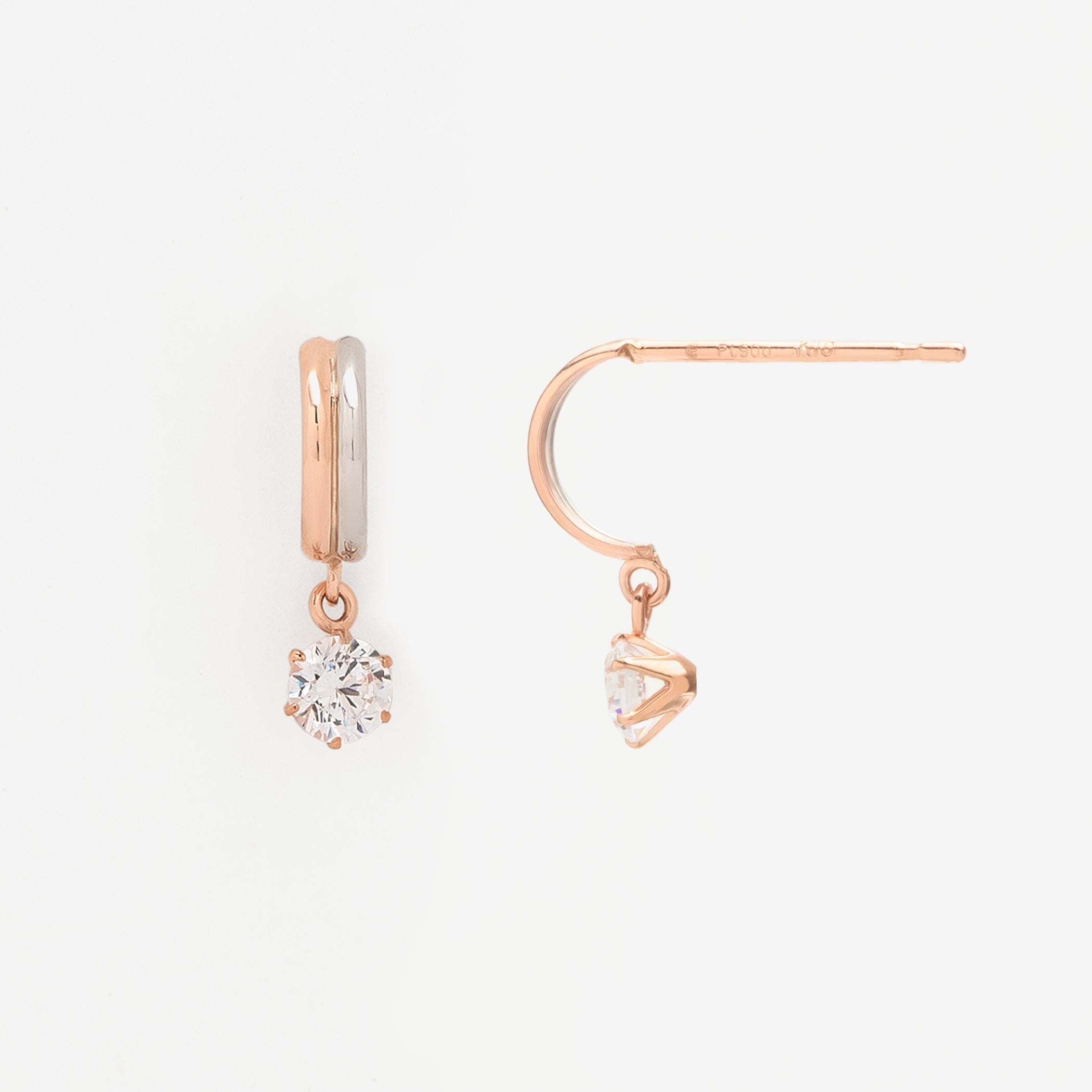 K10 ピンクゴールド/プラチナ キュービックジルコニア ピアス