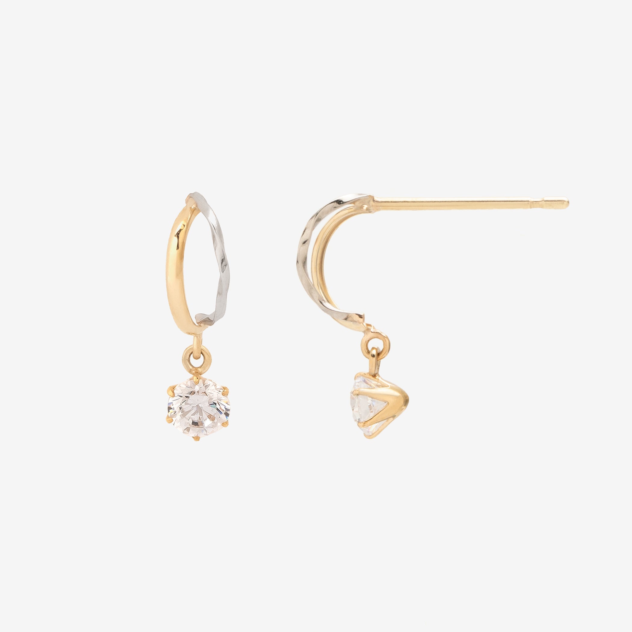 K10 イエローゴールド/プラチナ キュービックジルコニア ピアス