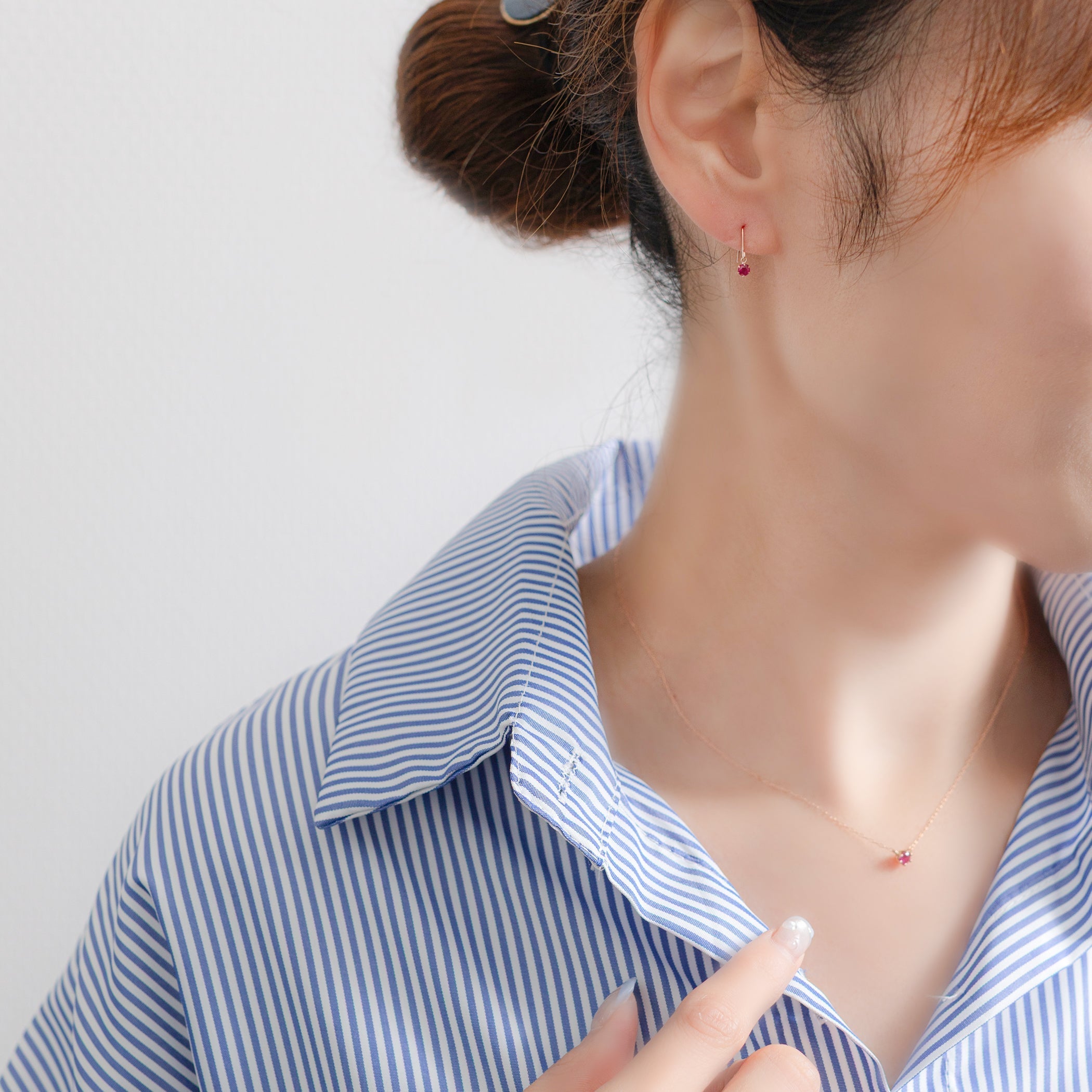 7月誕生石 K18 ピンクゴールド ルビー フック ピアス