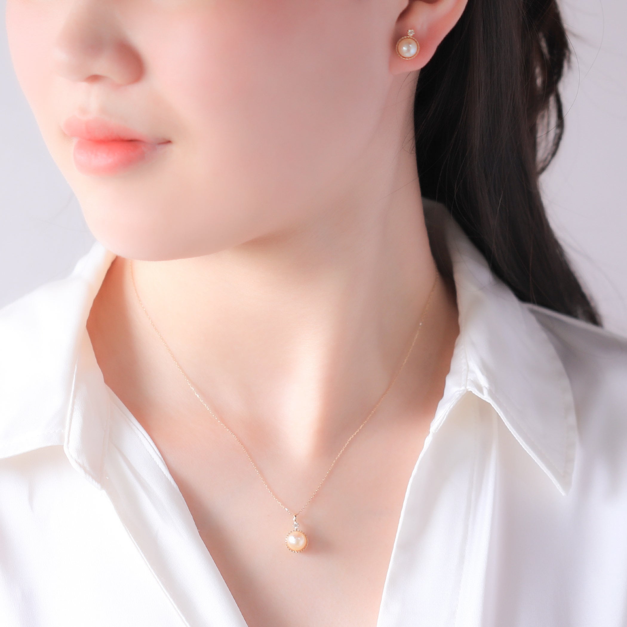 6月誕生石 K10 イエローゴールド あこや真珠 ネックレス