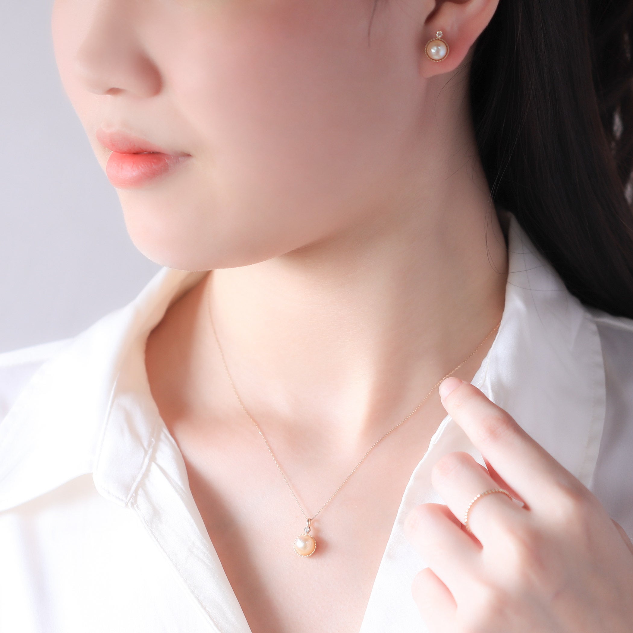 6月誕生石 K10 イエローゴールド あこや真珠 ネックレス