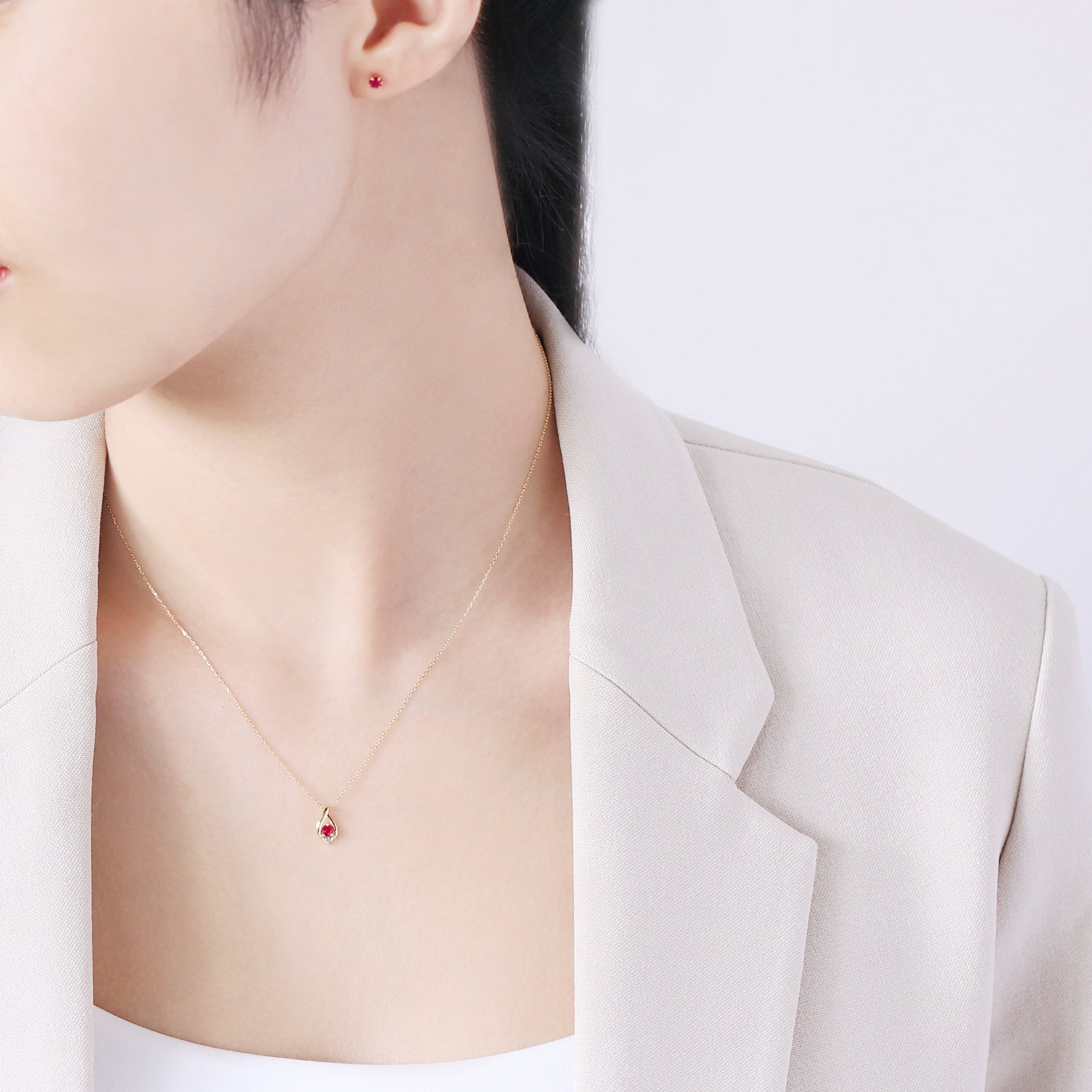 【WEB限定】7月誕生石 K10 イエローゴールド ルビー しずく ネックレス
