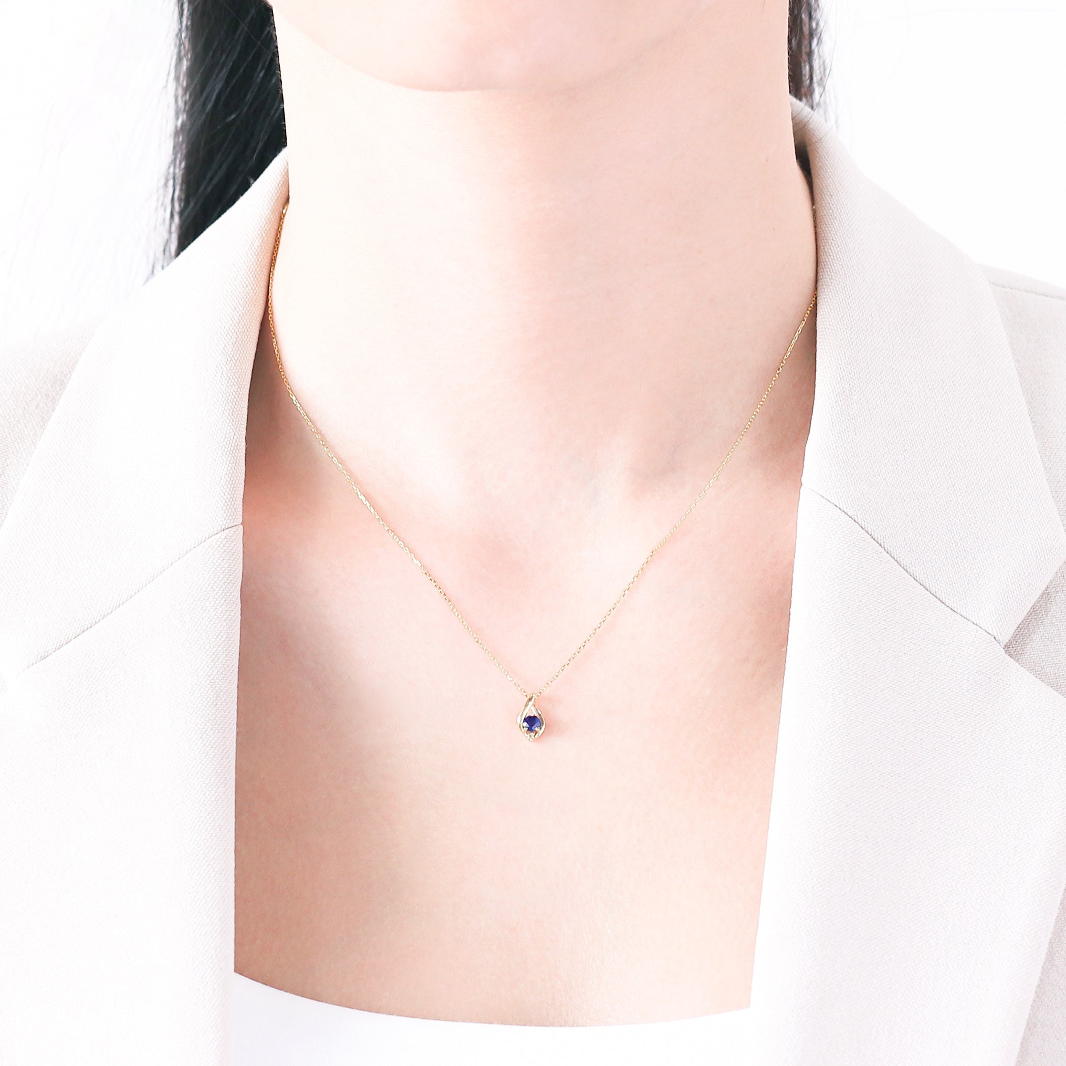 【WEB限定】9月誕生石 K10 イエローゴールド サファイア しずく ネックレス