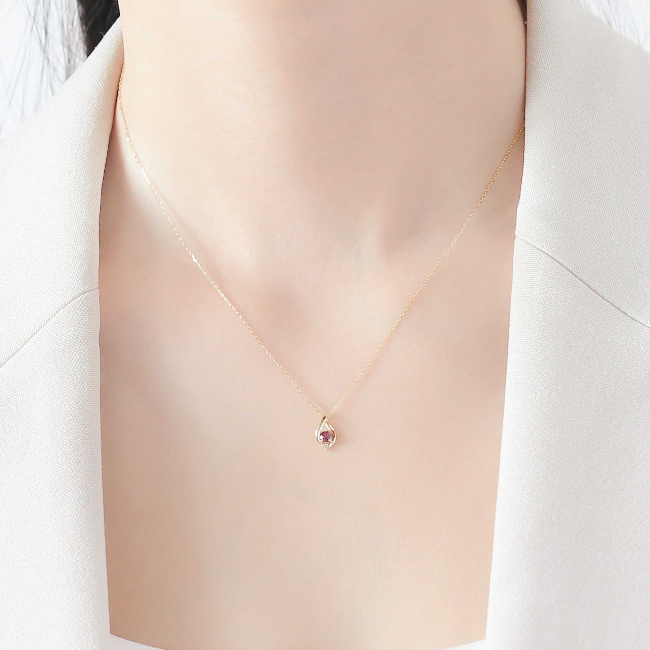 【WEB限定】10月誕生石 K10 イエローゴールド ピンクトルマリン しずく ネックレス