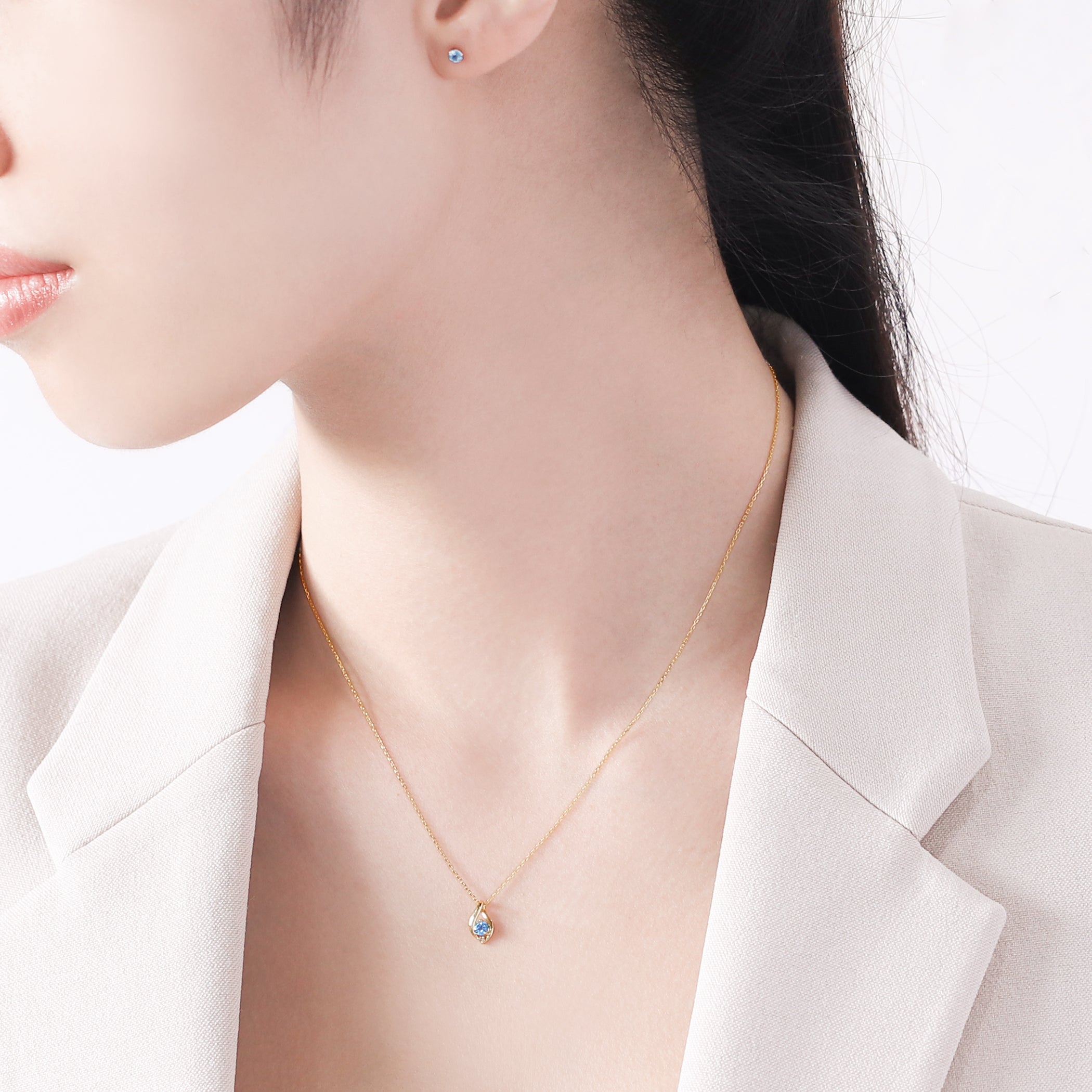 【WEB限定】11月誕生石 K10 イエローゴールド ブルートパーズ しずく ネックレス
