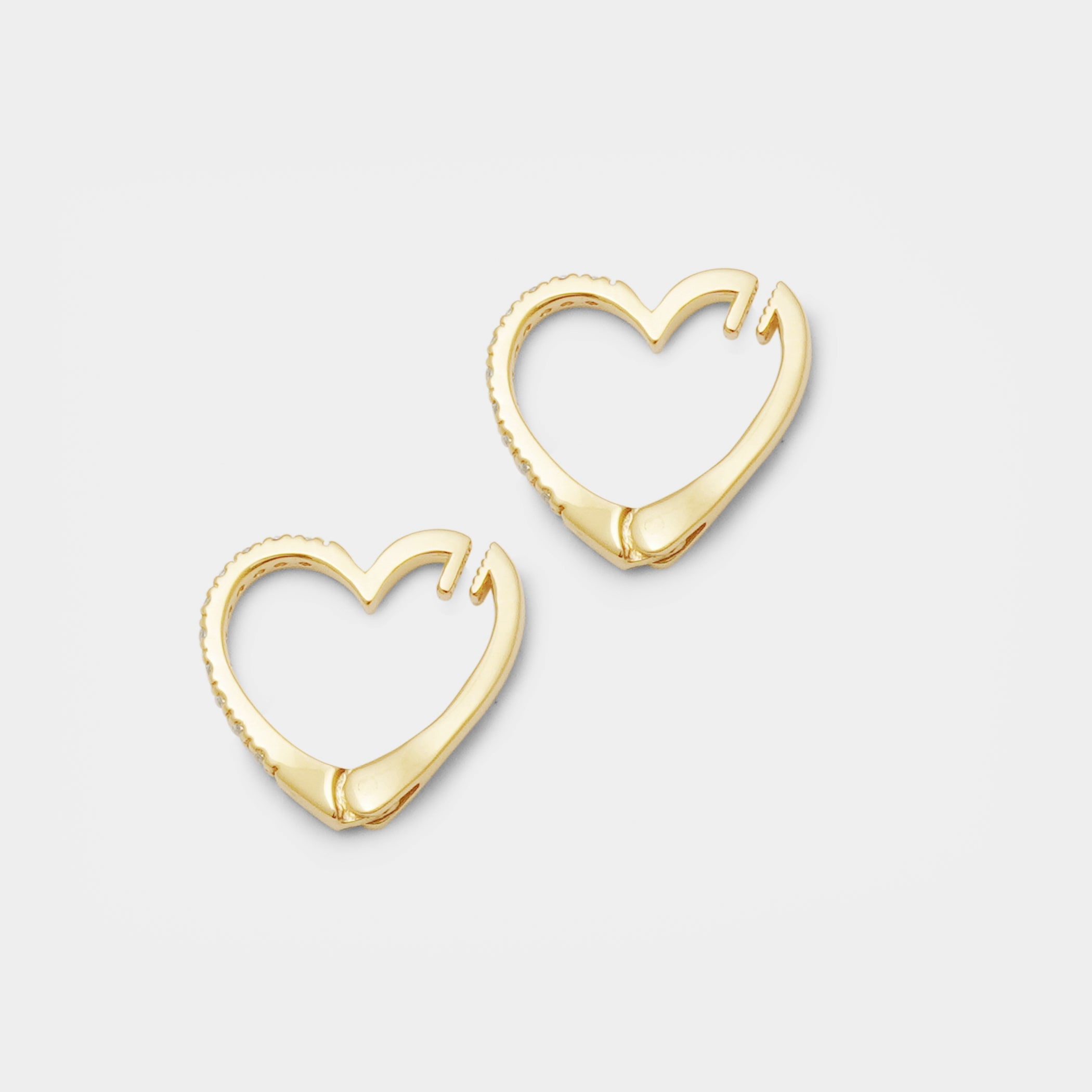 シルバー イエローゴールドメッキ キュービックジルコニア ハート イヤリング