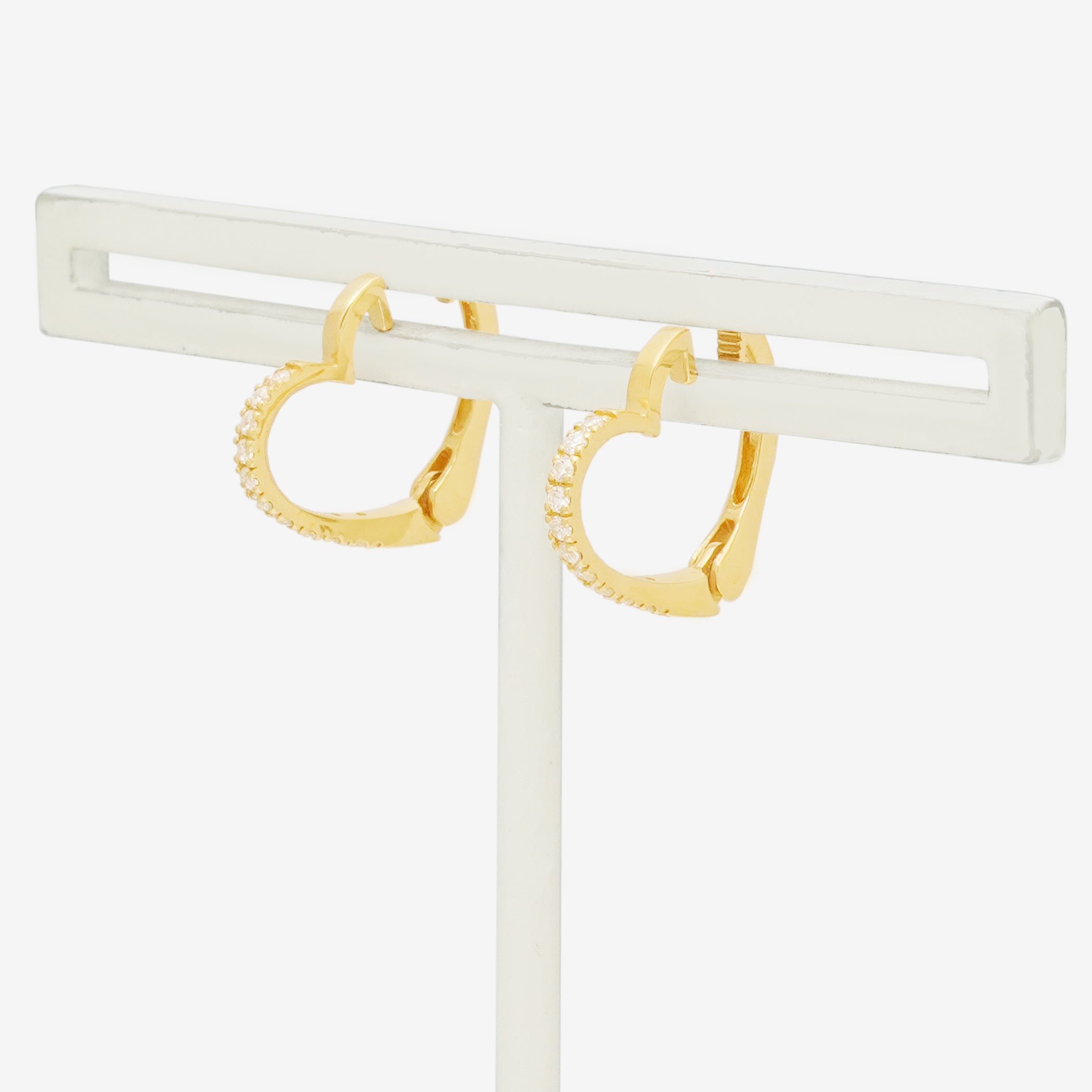 シルバー イエローゴールドメッキ キュービックジルコニア ハート イヤリング