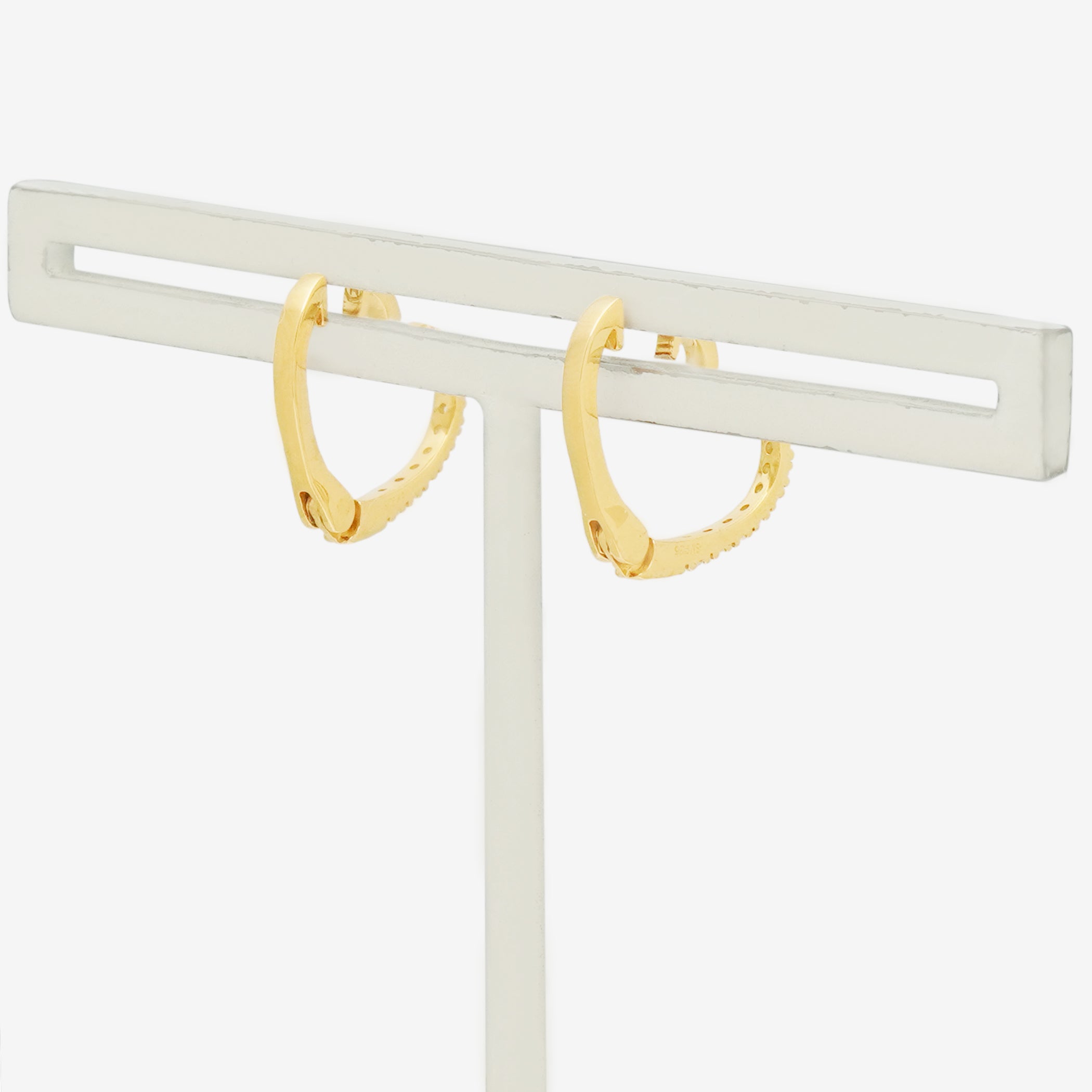 シルバー イエローゴールドメッキ キュービックジルコニア ハート イヤリング