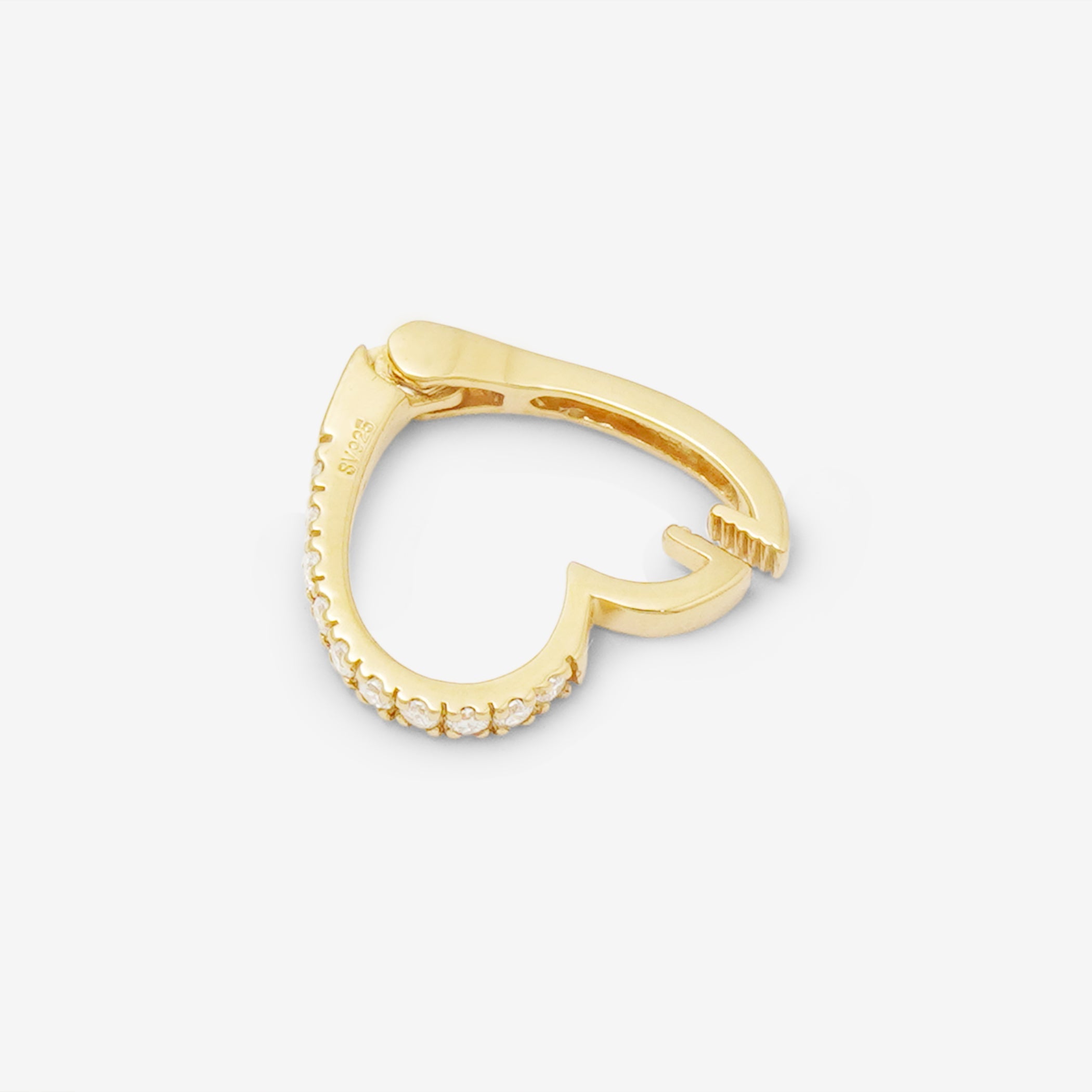 シルバー イエローゴールドメッキ キュービックジルコニア ハート イヤリング