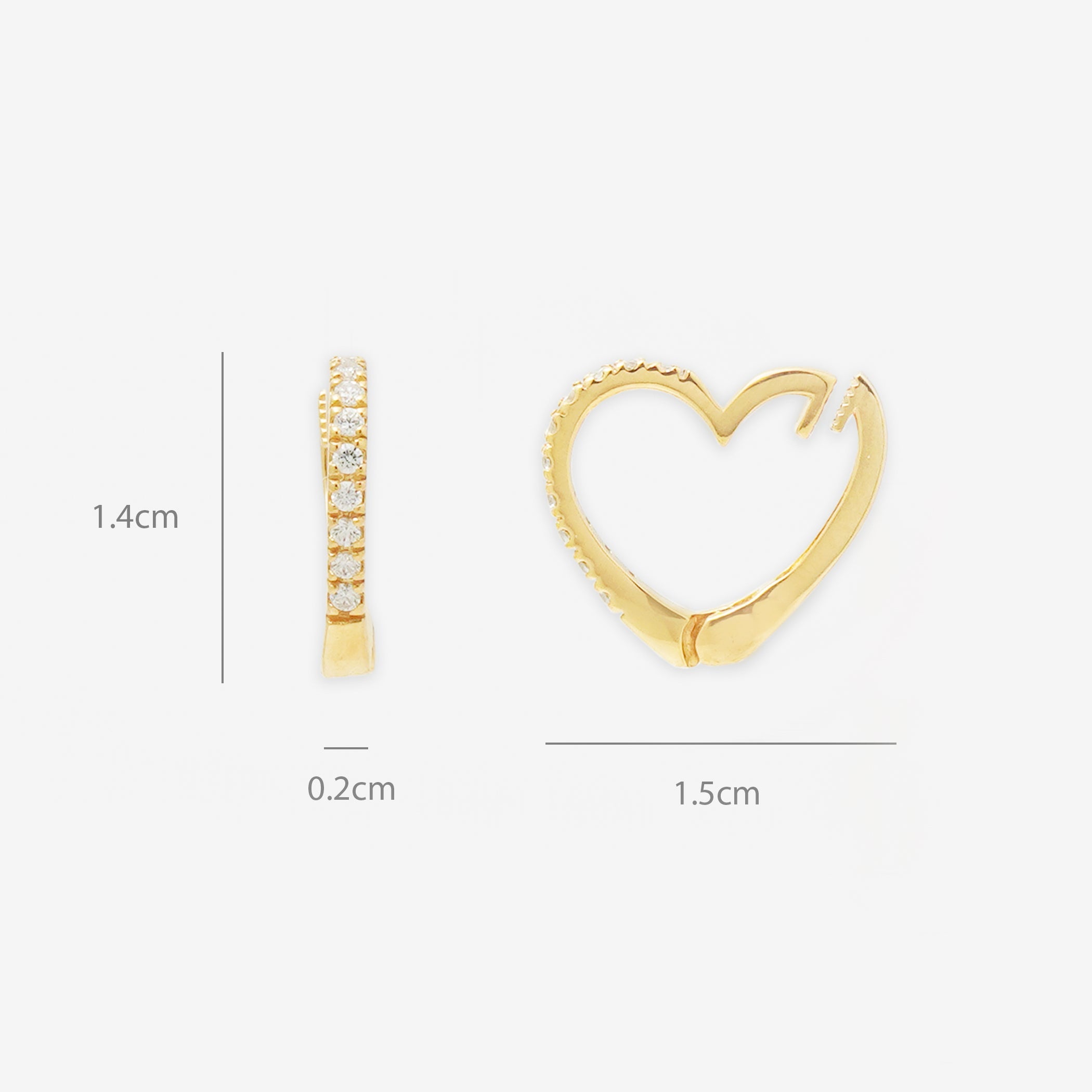 シルバー イエローゴールドメッキ キュービックジルコニア ハート イヤリング