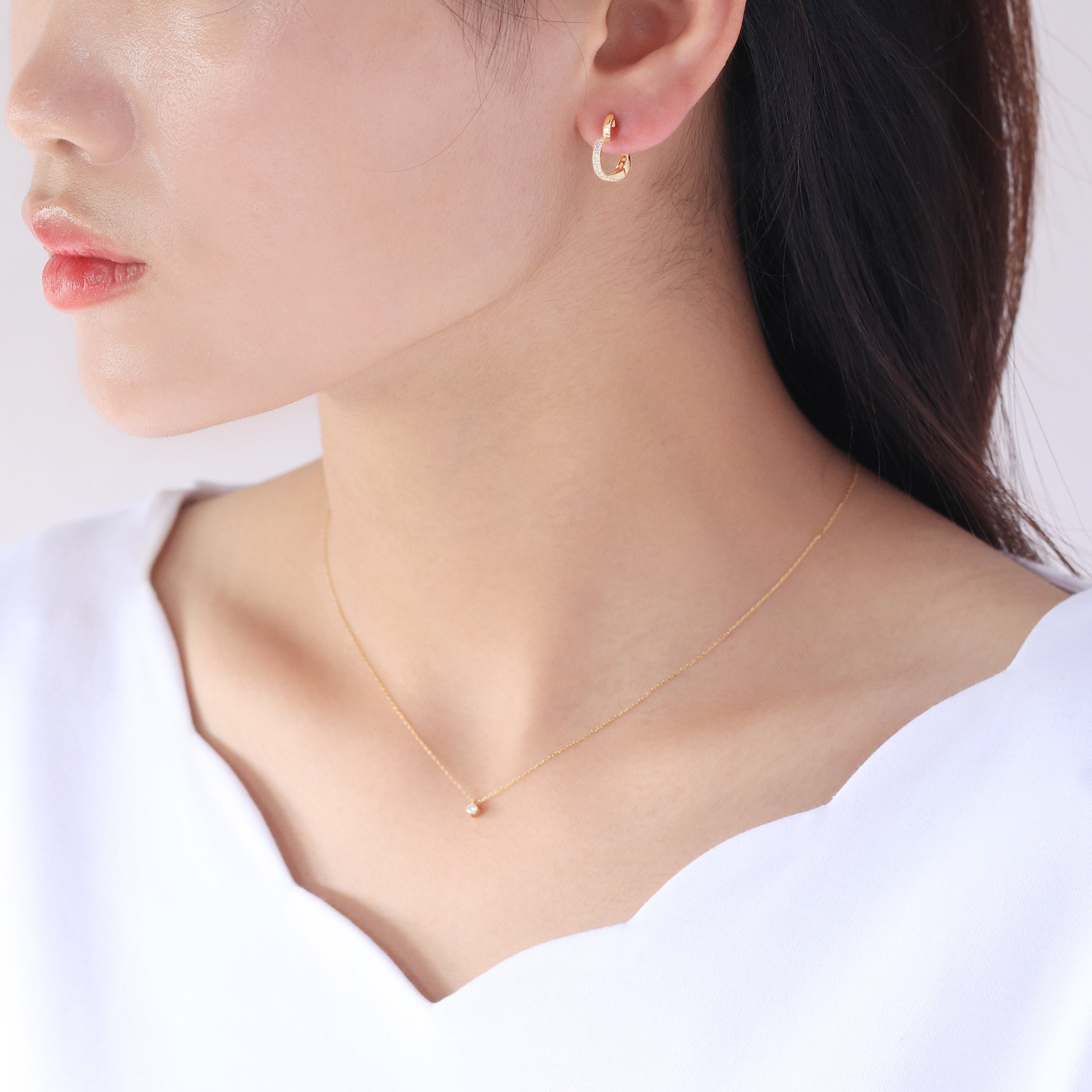 シルバー イエローゴールドメッキ キュービックジルコニア ハート イヤリング