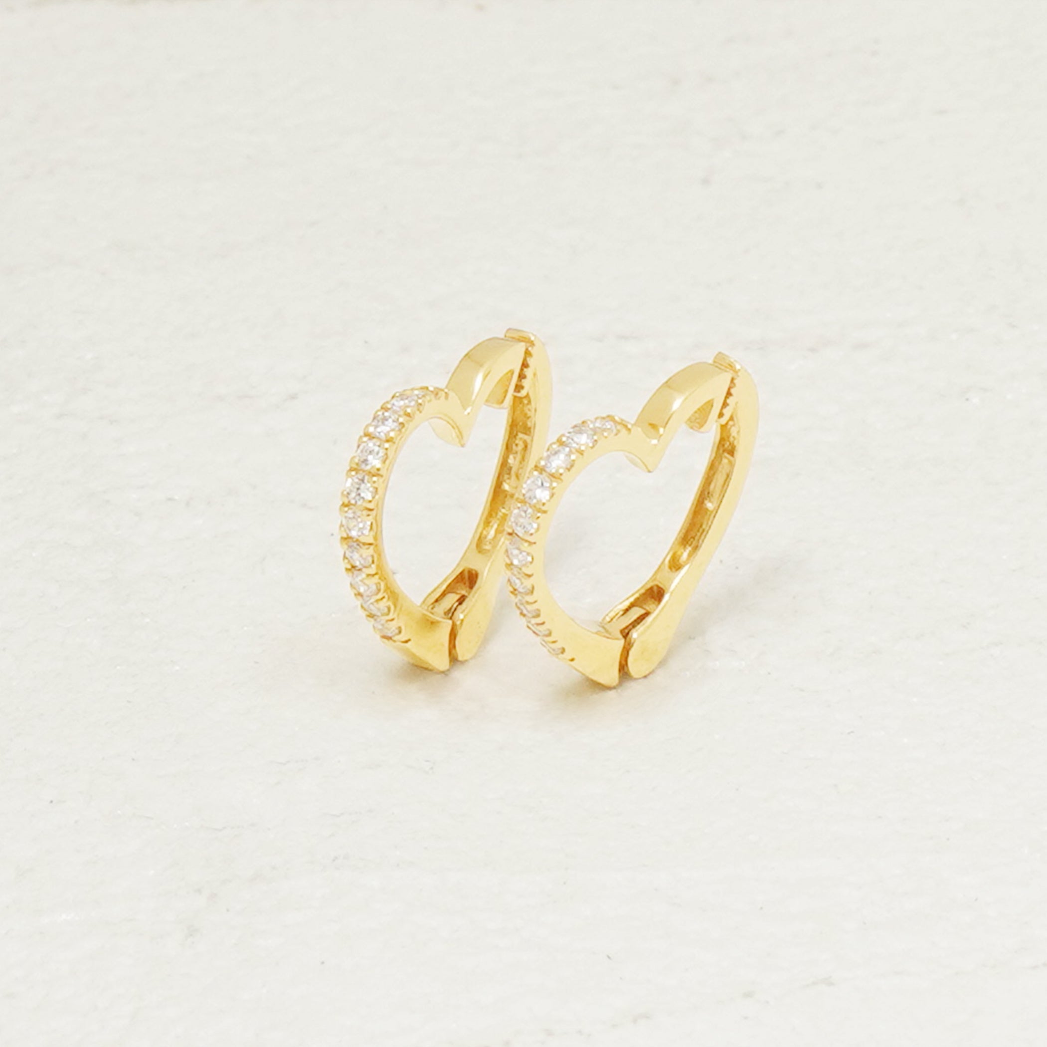 シルバー イエローゴールドメッキ キュービックジルコニア ハート イヤリング