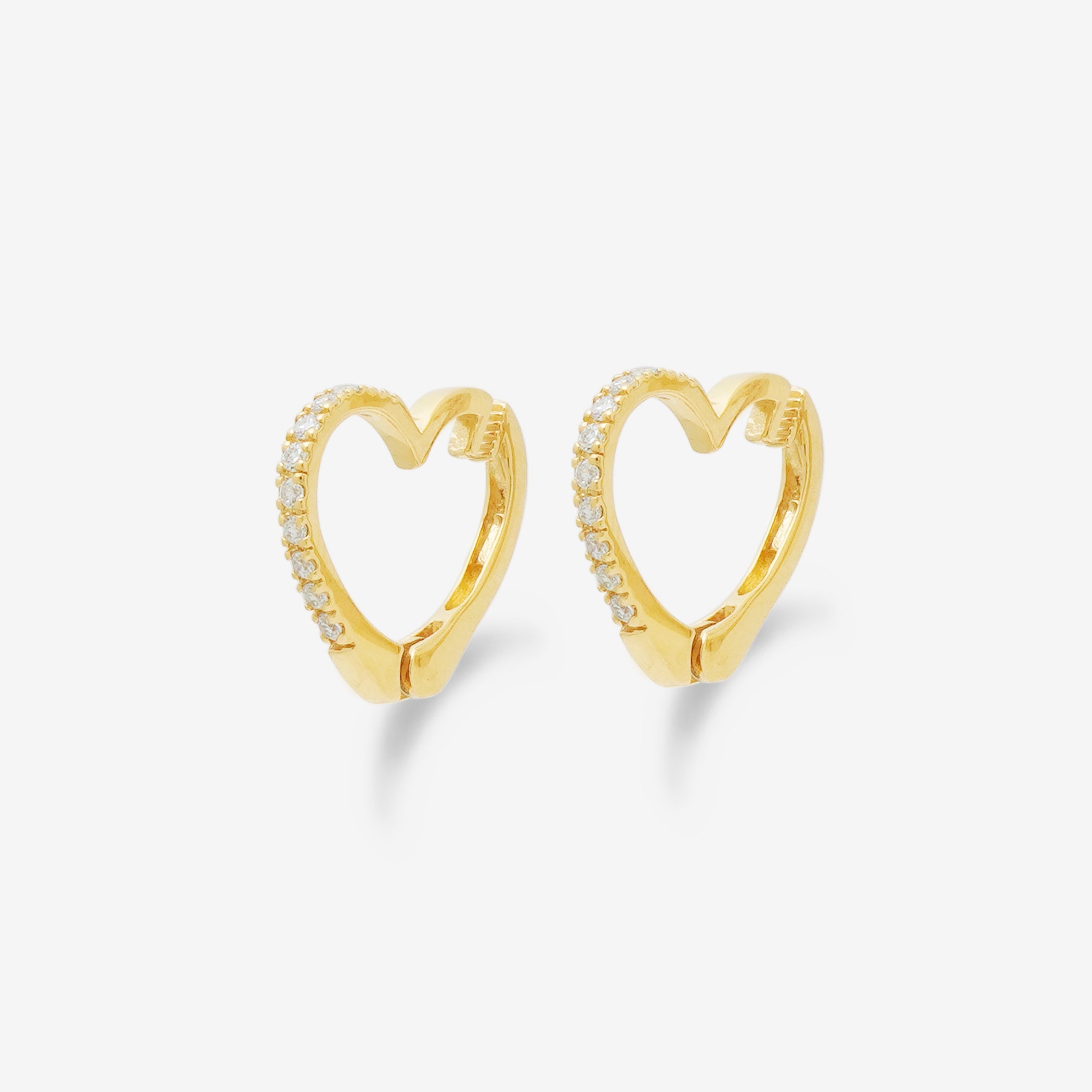 シルバー イエローゴールドメッキ キュービックジルコニア ハート イヤリング