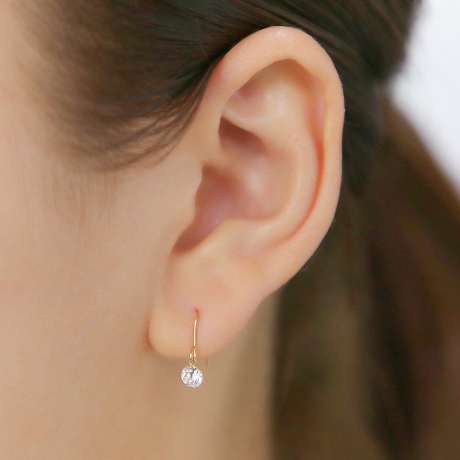 K18 イエローゴールド キュービックジルコニア フック ピアス(M)