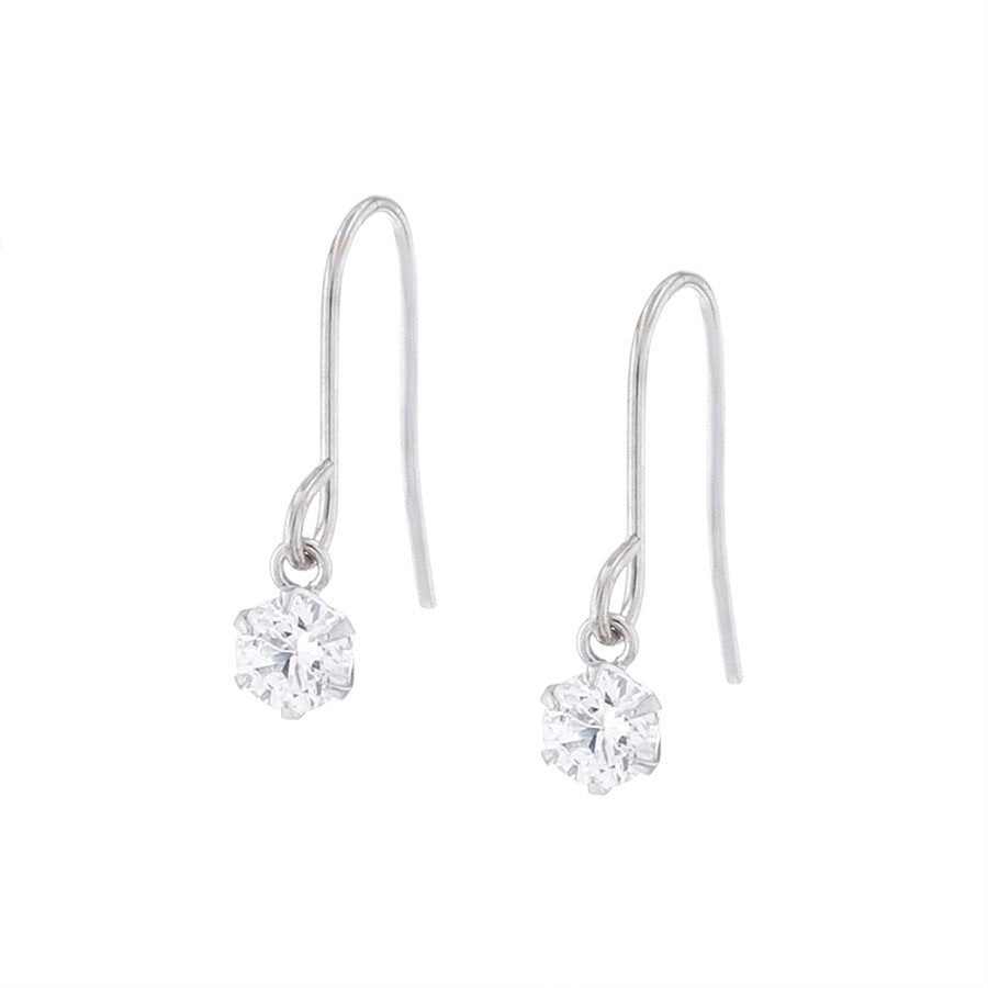 K18 ホワイトゴールド キュービックジルコニア フック ピアス(S)