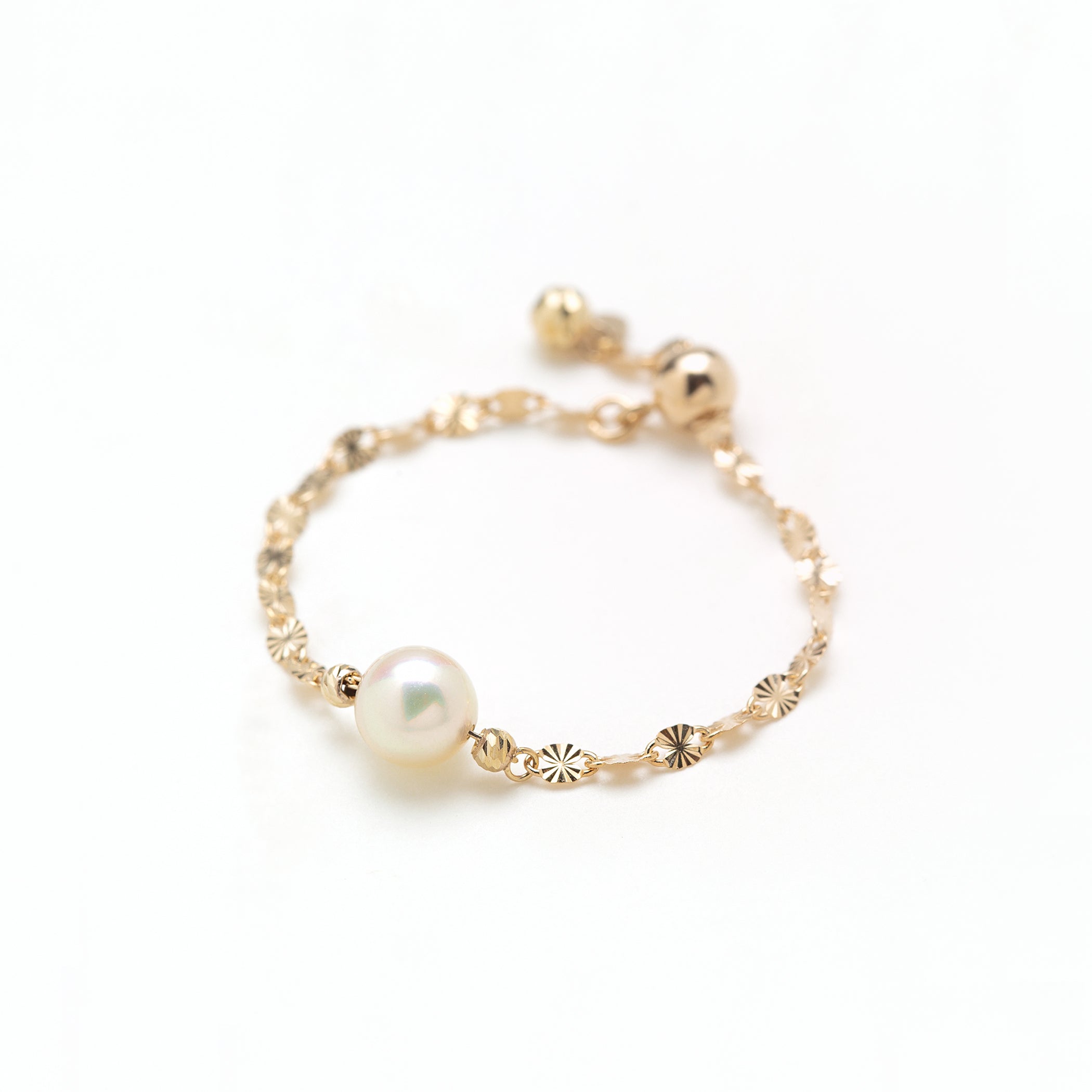 6月誕生石 K10 イエローゴールド あこや真珠 チェーンリング(指輪