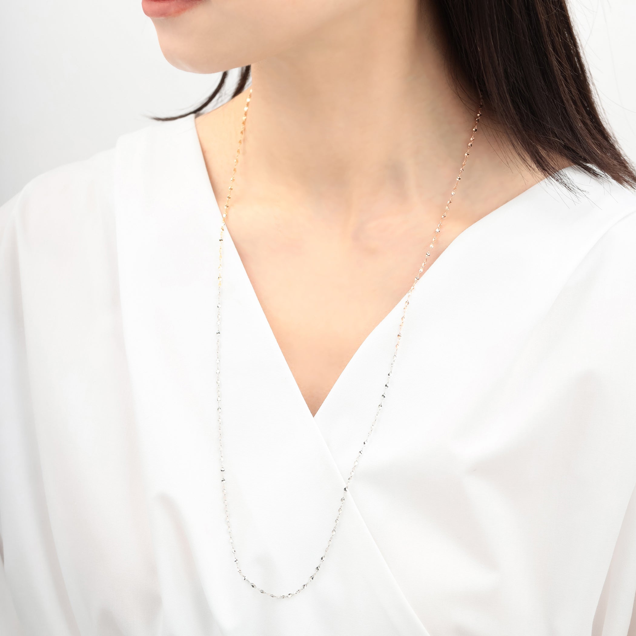 K10 イエローゴールド/ホワイトゴールド/ピンクゴールド ロング デザインネックレス(70cm)