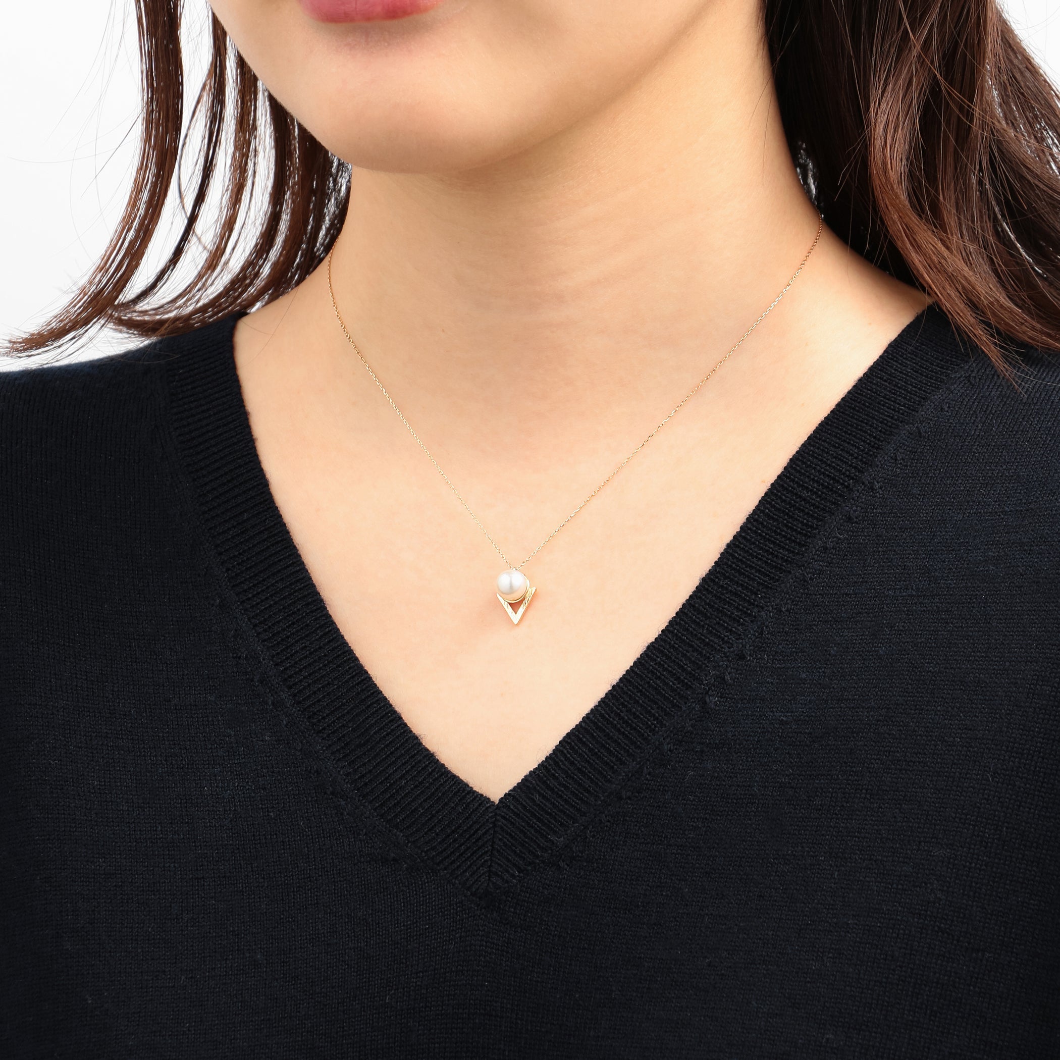 6月誕生石  K10 イエローゴールド あこや真珠 ネックレス(7.0-7.5mm)
