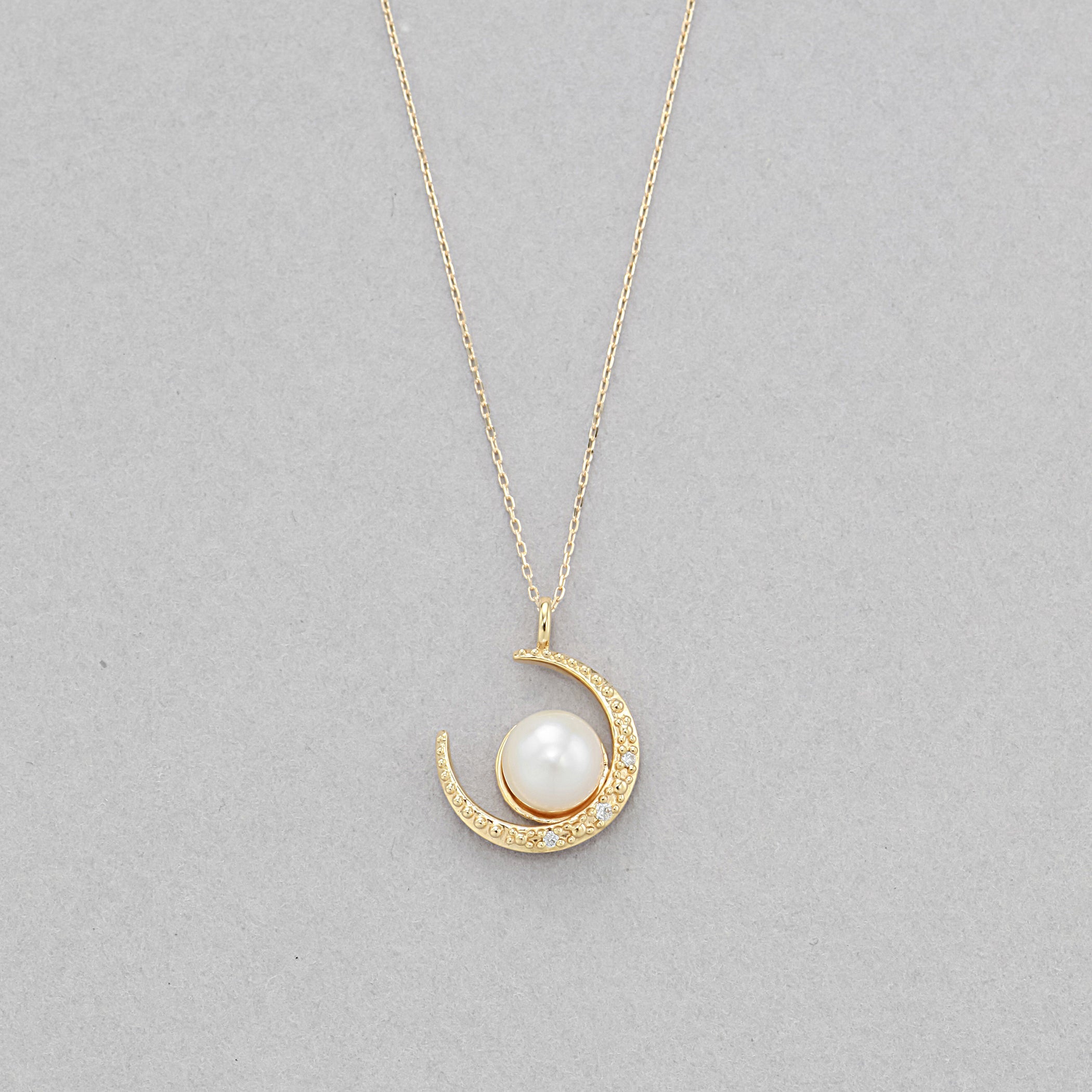 6月誕生石 K10 イエローゴールド あこや真珠 ムーン ネックレス