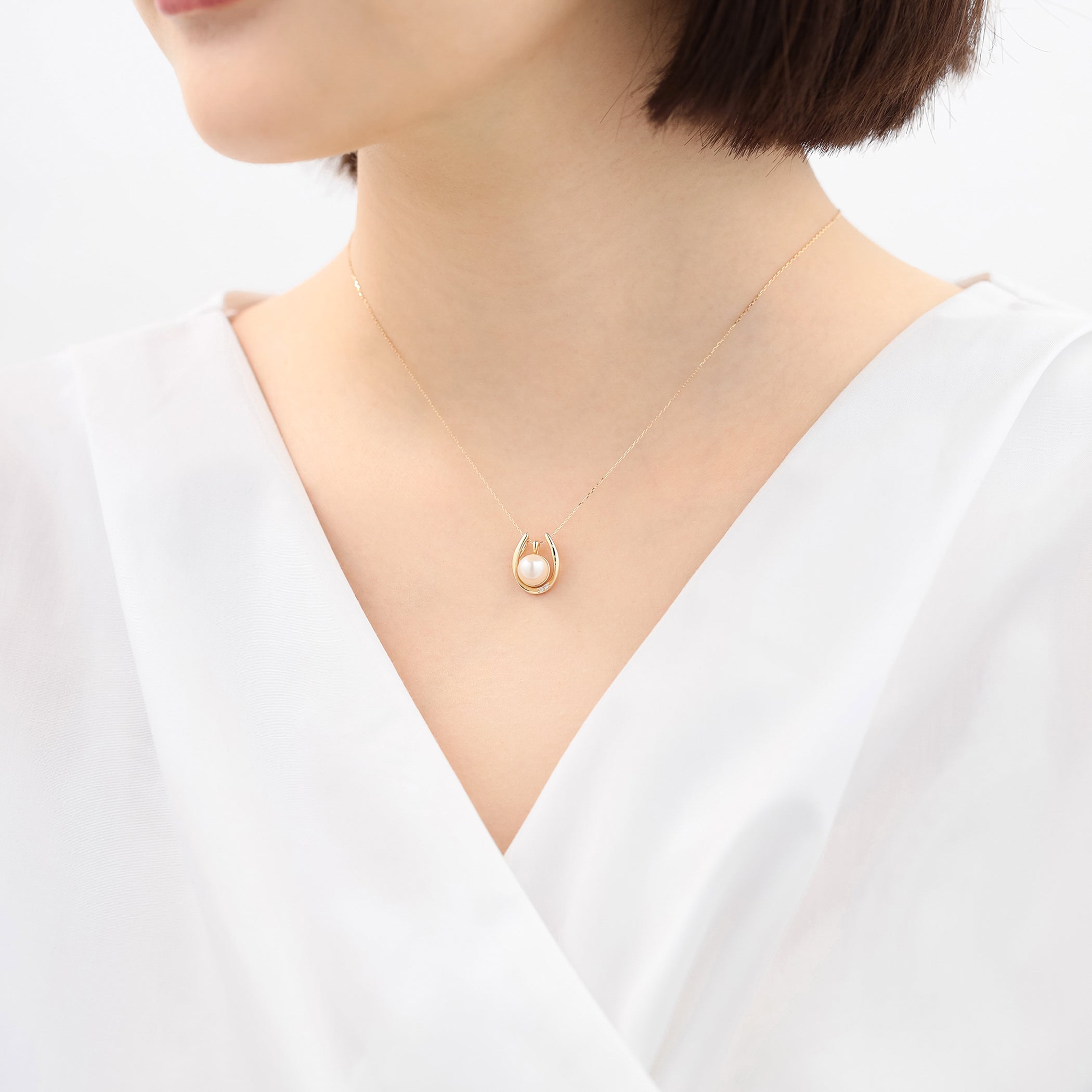 6月誕生石 K10 イエローゴールド あこや真珠 ネックレス
