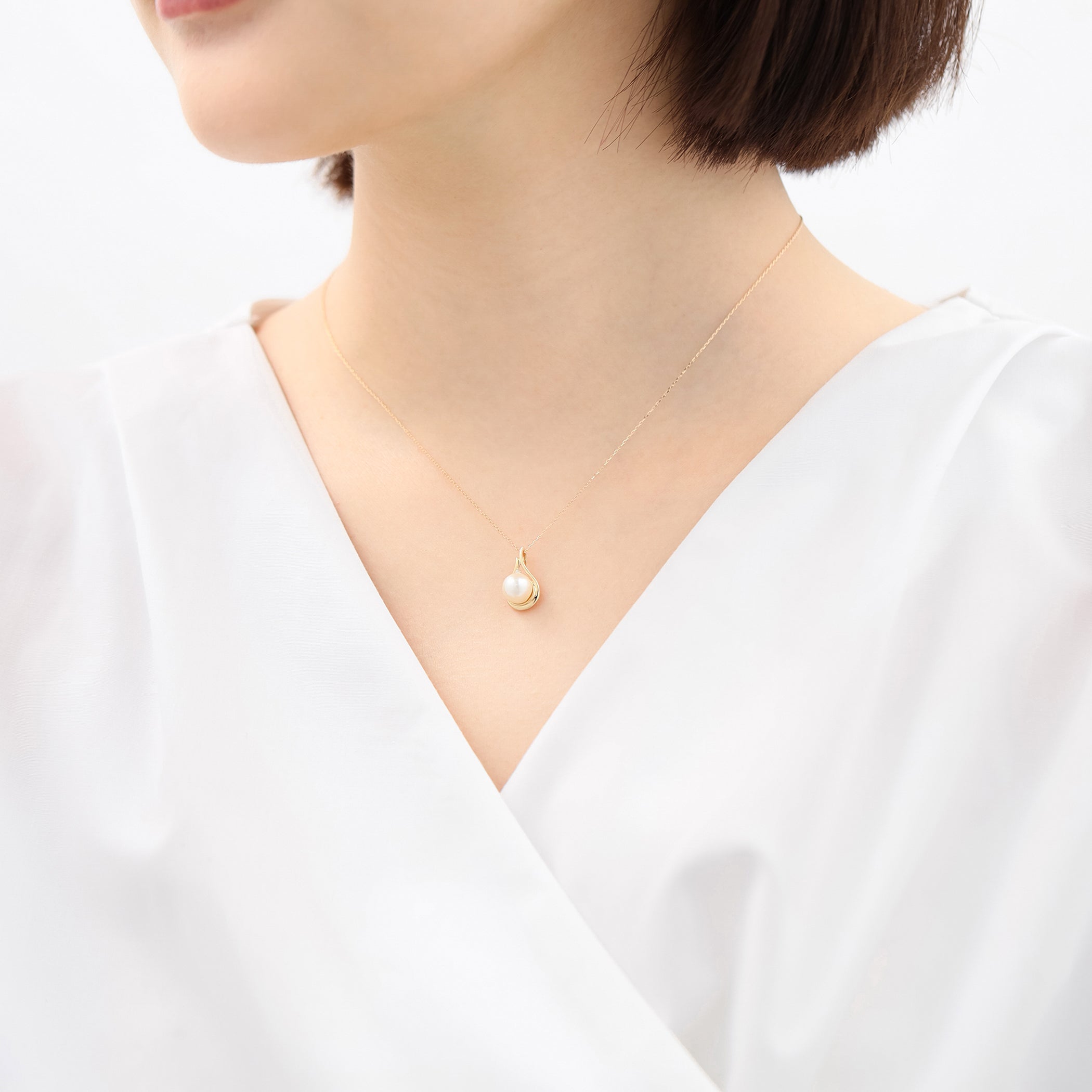 6月誕生石 K10 イエローゴールド あこや真珠 ネックレス