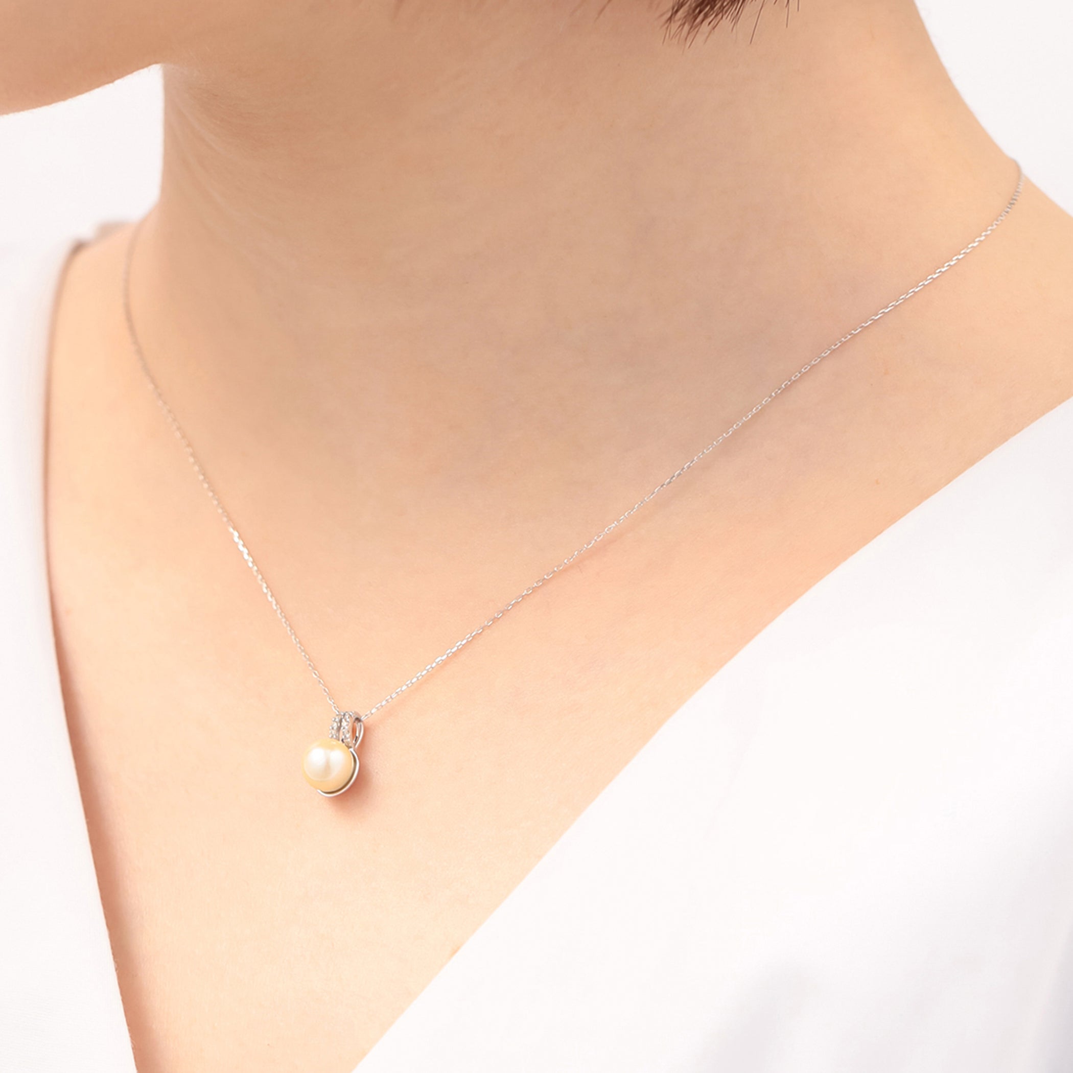 6月誕生石 K10 ホワイトゴールド あこや真珠 ネックレス