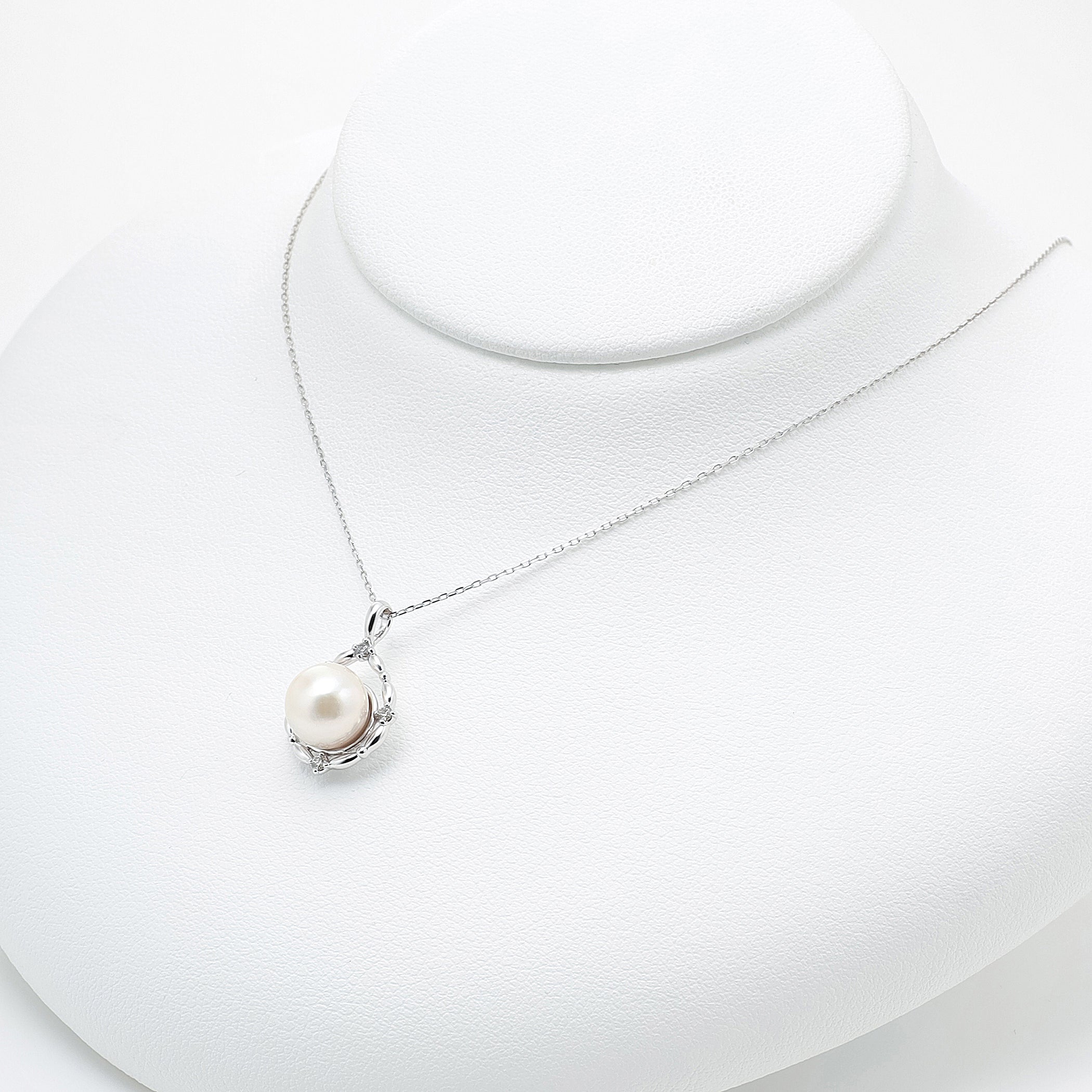 6月誕生石 K10 ホワイトゴールド あこや真珠 ネックレス(7.5mm-8.0mm)