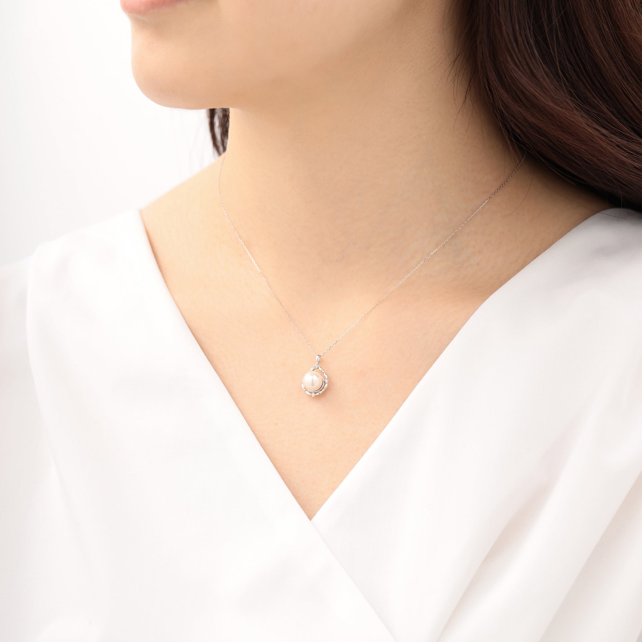 6月誕生石 K10 ホワイトゴールド あこや真珠 ネックレス(7.5mm-8.0mm)