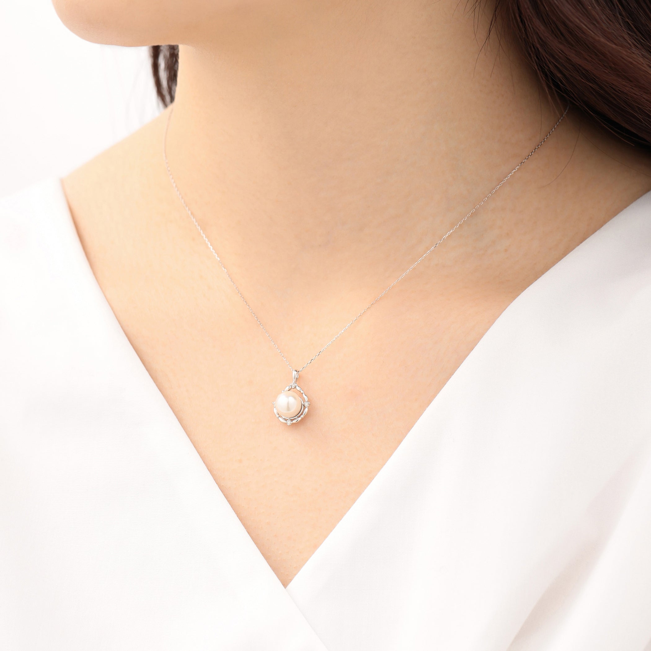 6月誕生石 K10 ホワイトゴールド あこや真珠 ネックレス(7.5mm-8.0mm)