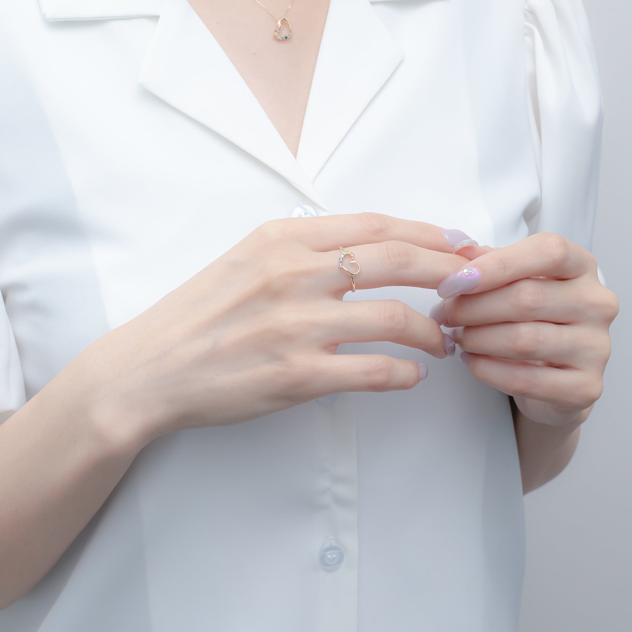 K10 イエローゴールド マルチカラー ハート リング