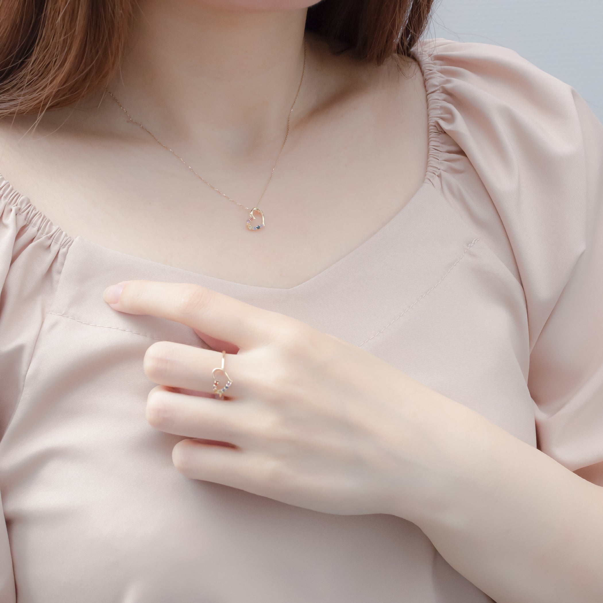 K10 イエローゴールド マルチカラー ハート リング