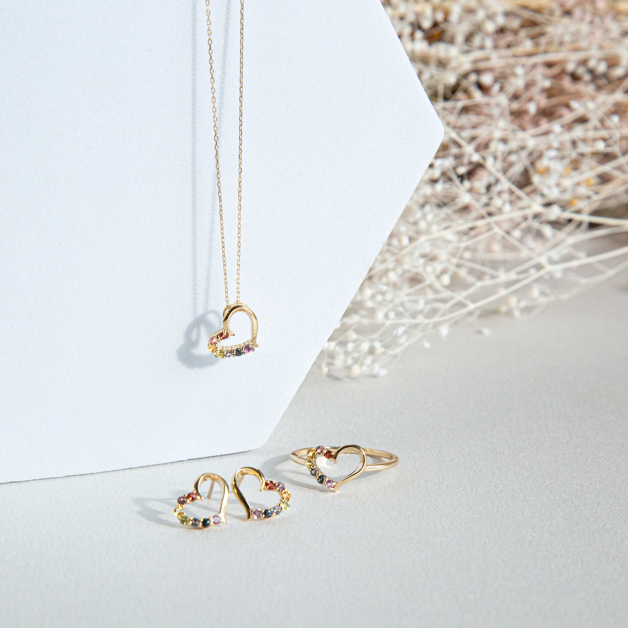 K10 イエローゴールド マルチカラー ハート リング