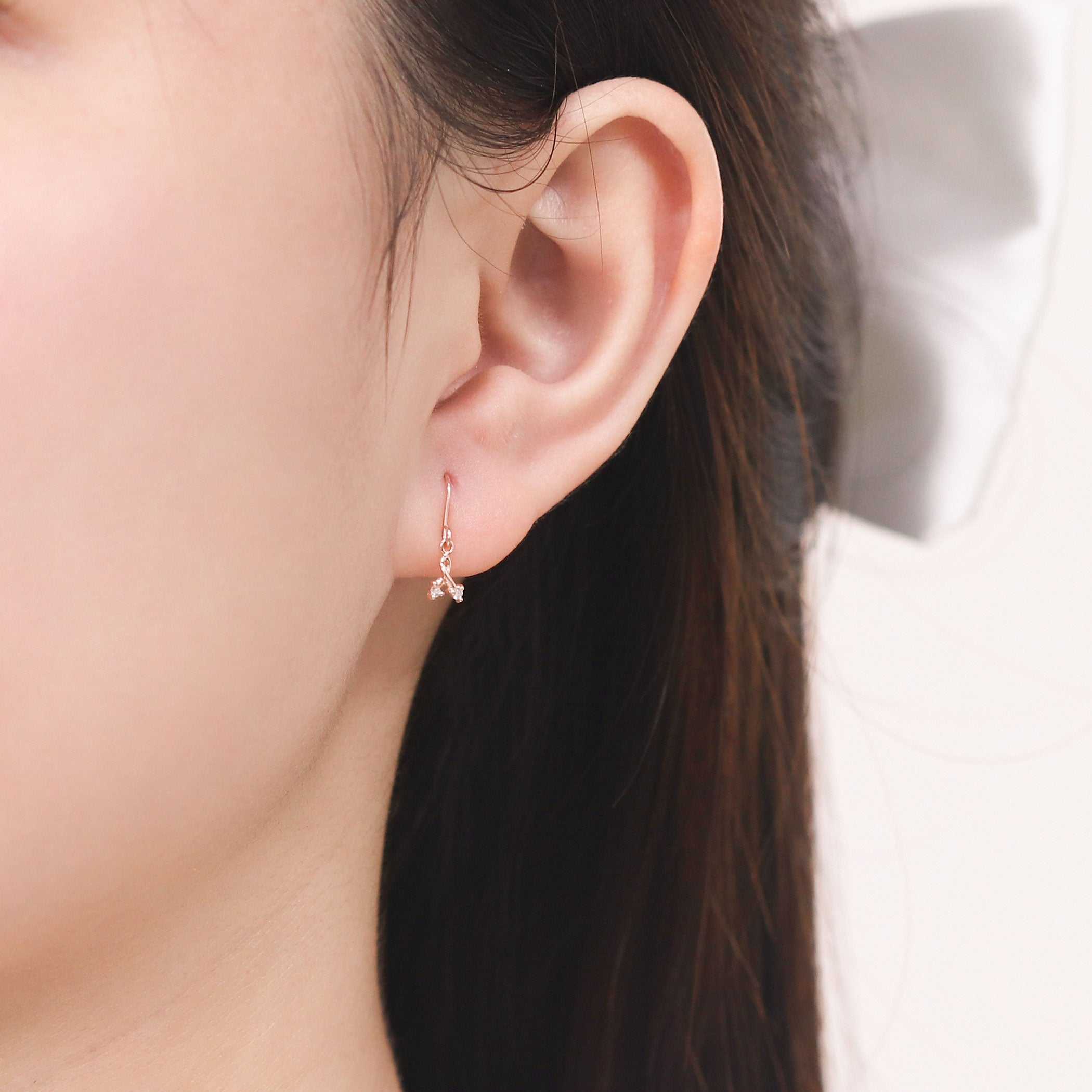 【期間限定セール】K10 ピンクゴールド ダイヤモンド フック ピアス