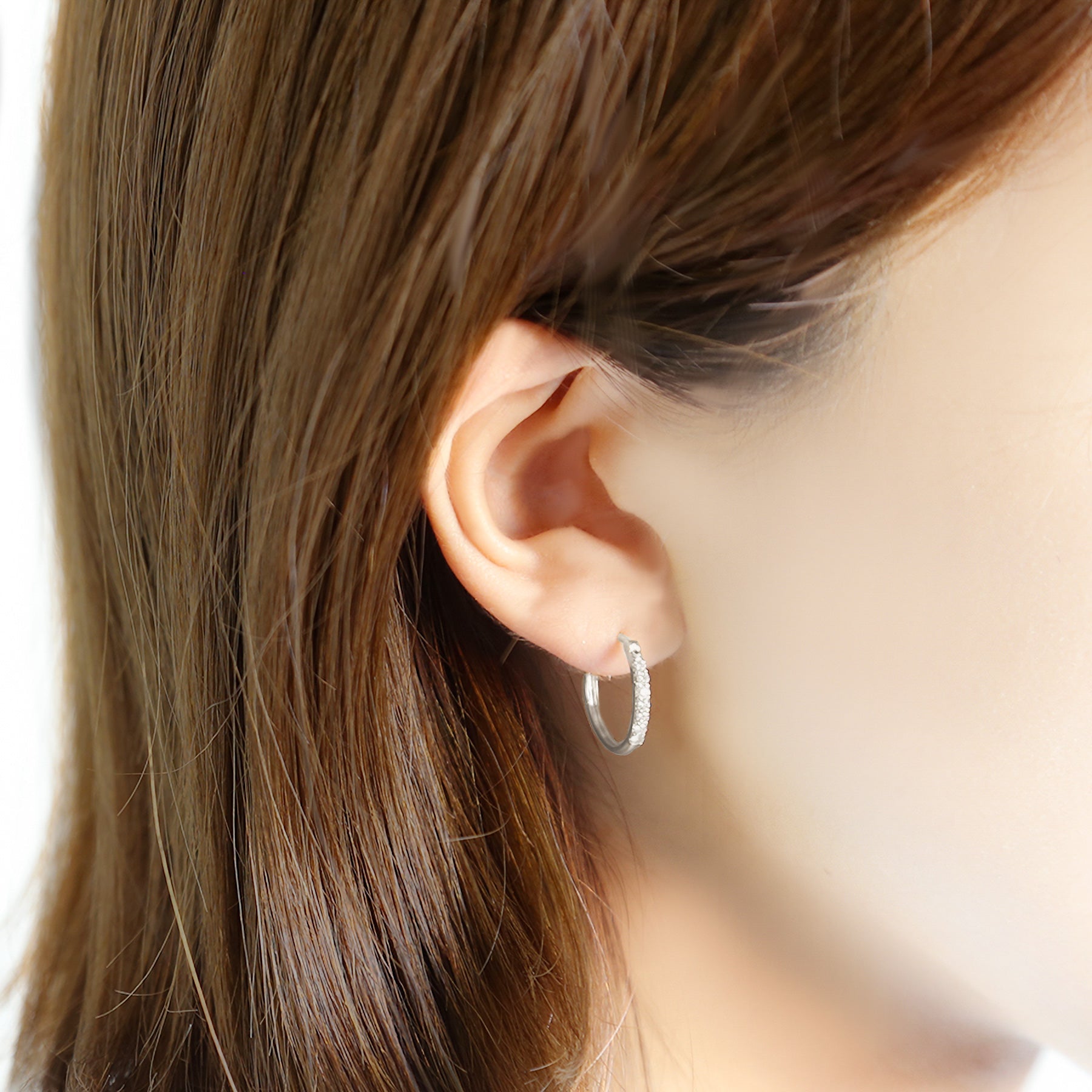 【WEB限定】K10 ホワイトゴールド ダイヤモンド フープ ピアス（16mm）