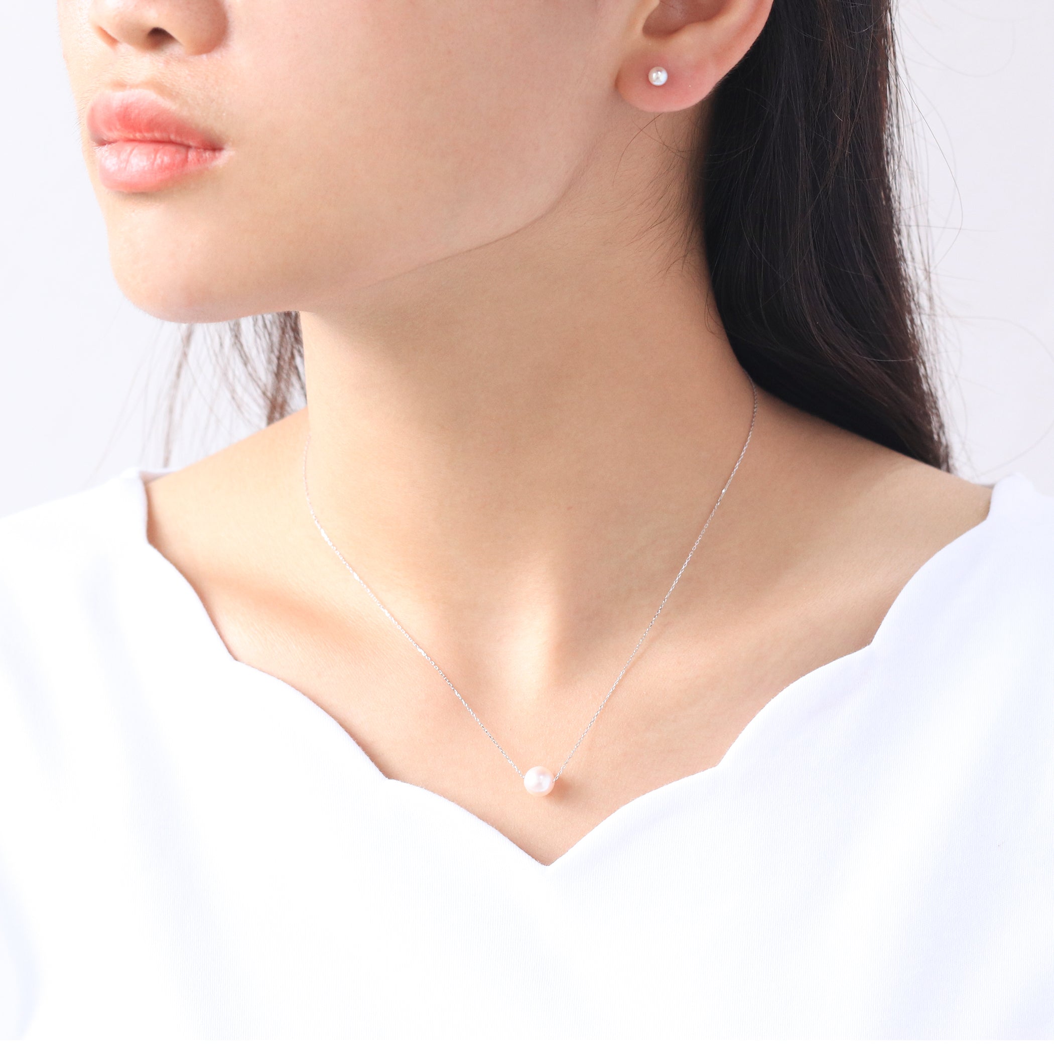 6月誕生石 K10 ホワイトゴールド あこや真珠 ピアス