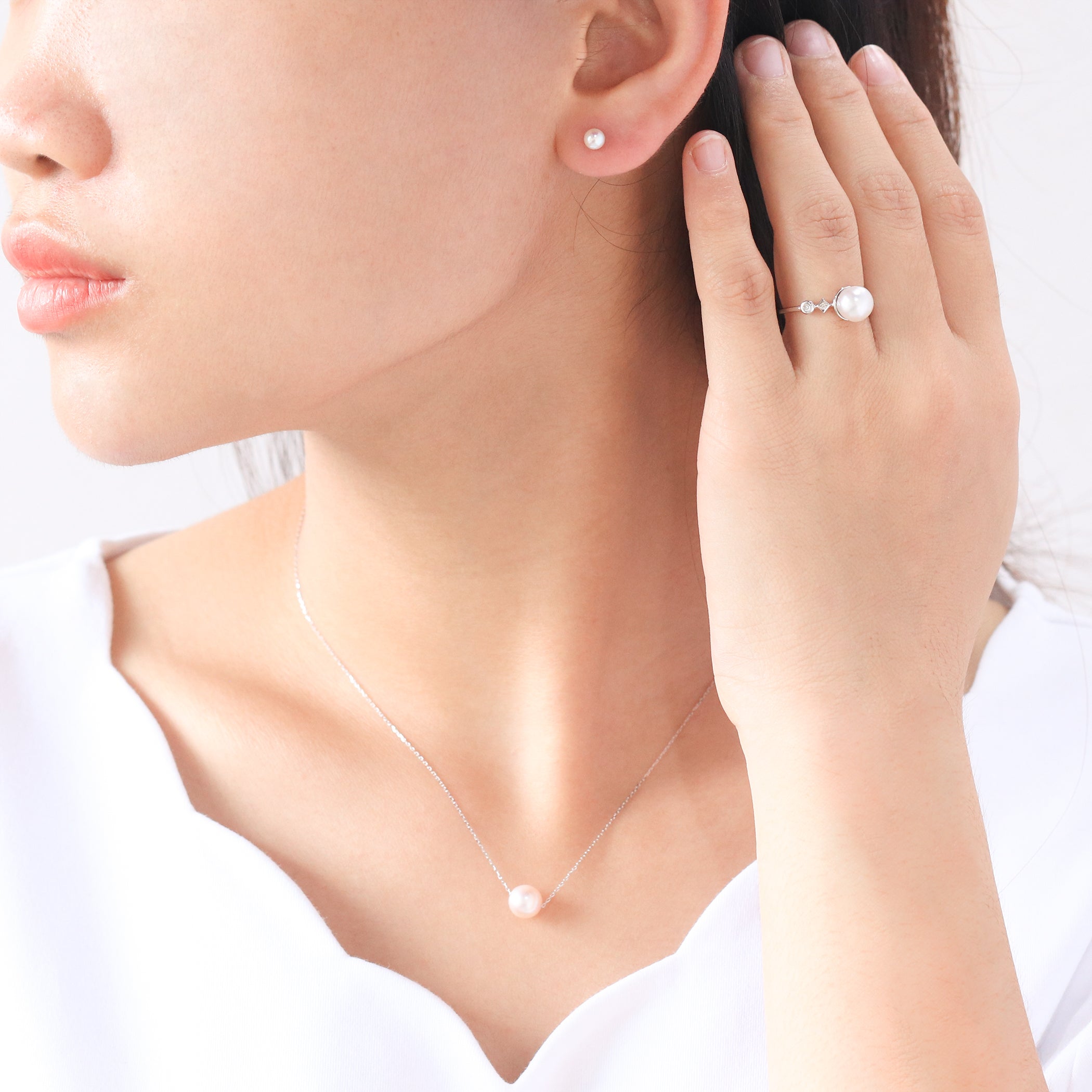 6月誕生石 K10 ホワイトゴールド あこや真珠 ピアス