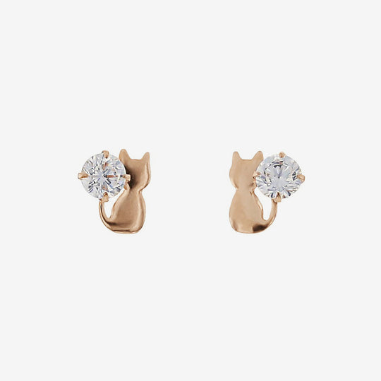K10 ピンクゴールド キュービックジルコニア ネコ ピアス