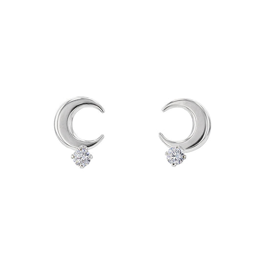 K10 ホワイトゴールド キュービックジルコニア ムーン ピアス