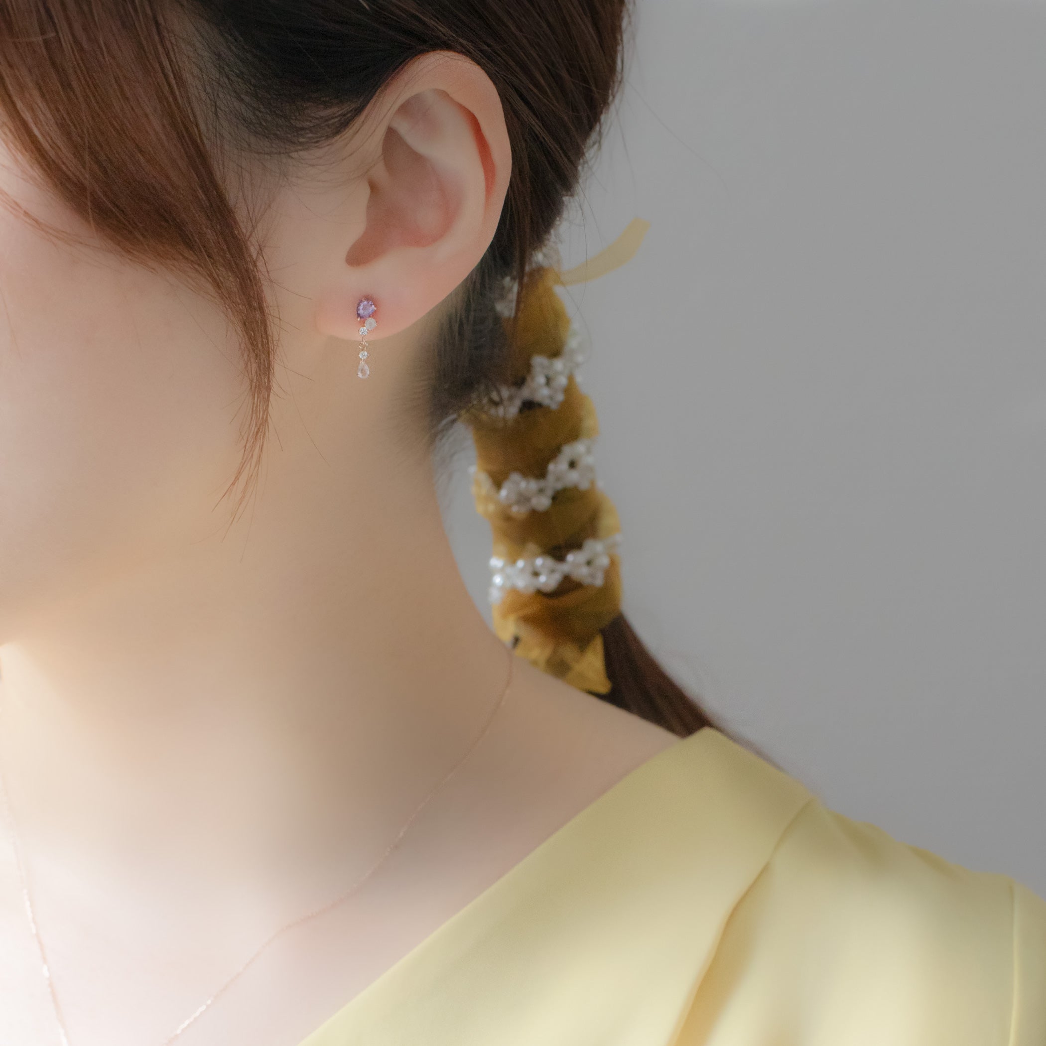 【期間限定セール】2月誕生石 K10 ピンクゴールド ライトアメジスト しずく ピアス