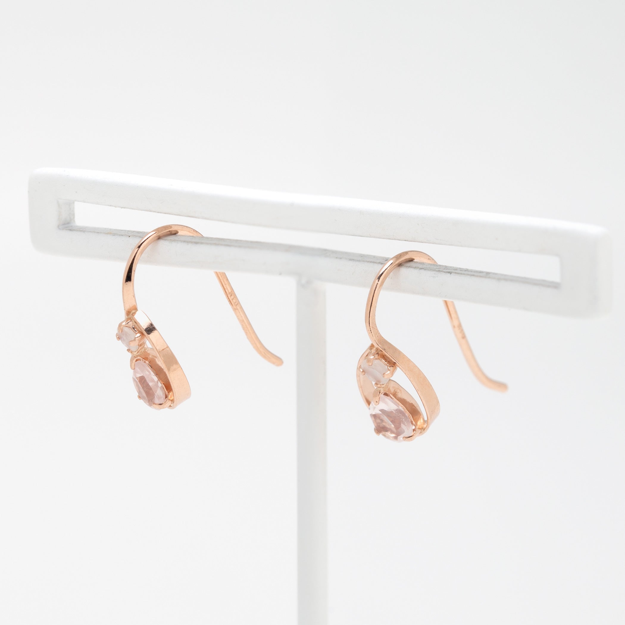 K10 ピンクゴールド ローズクォーツ しずく フック ピアス