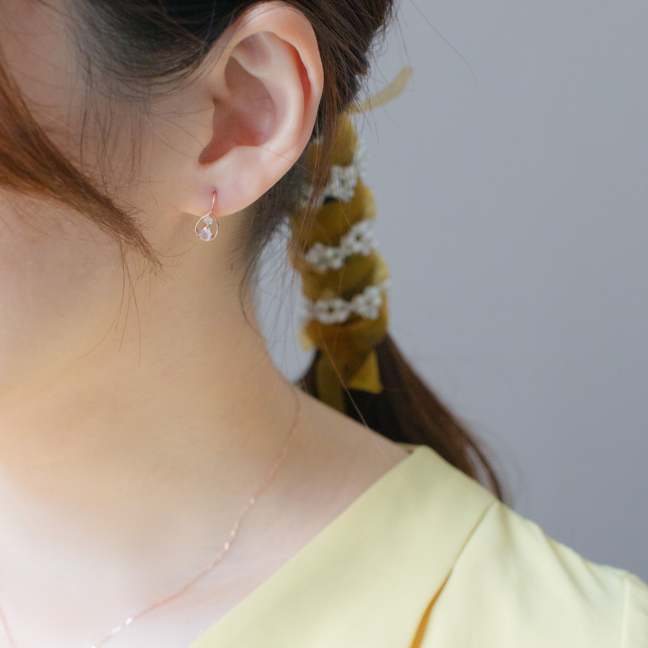 K10 ピンクゴールド ローズクォーツ しずく フック ピアス