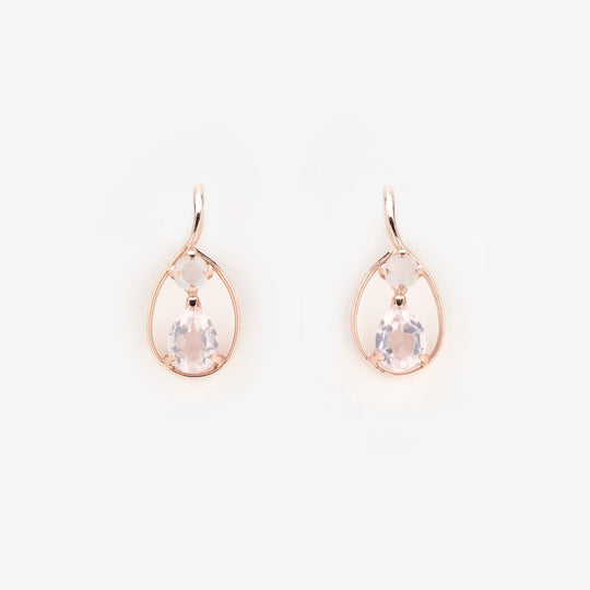K10 ピンクゴールド ローズクォーツ しずく フック ピアス