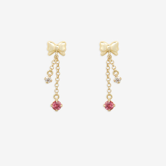 10月誕生石 K10 イエローゴールド ピンクトルマリン リボン ピアス