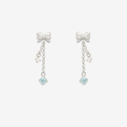 11月誕生石 K10 ホワイトゴールド ブルートパーズ リボン ピアス