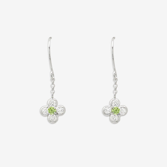 8月誕生石 K10 ホワイトゴールド ペリドット フラワー フック ピアス